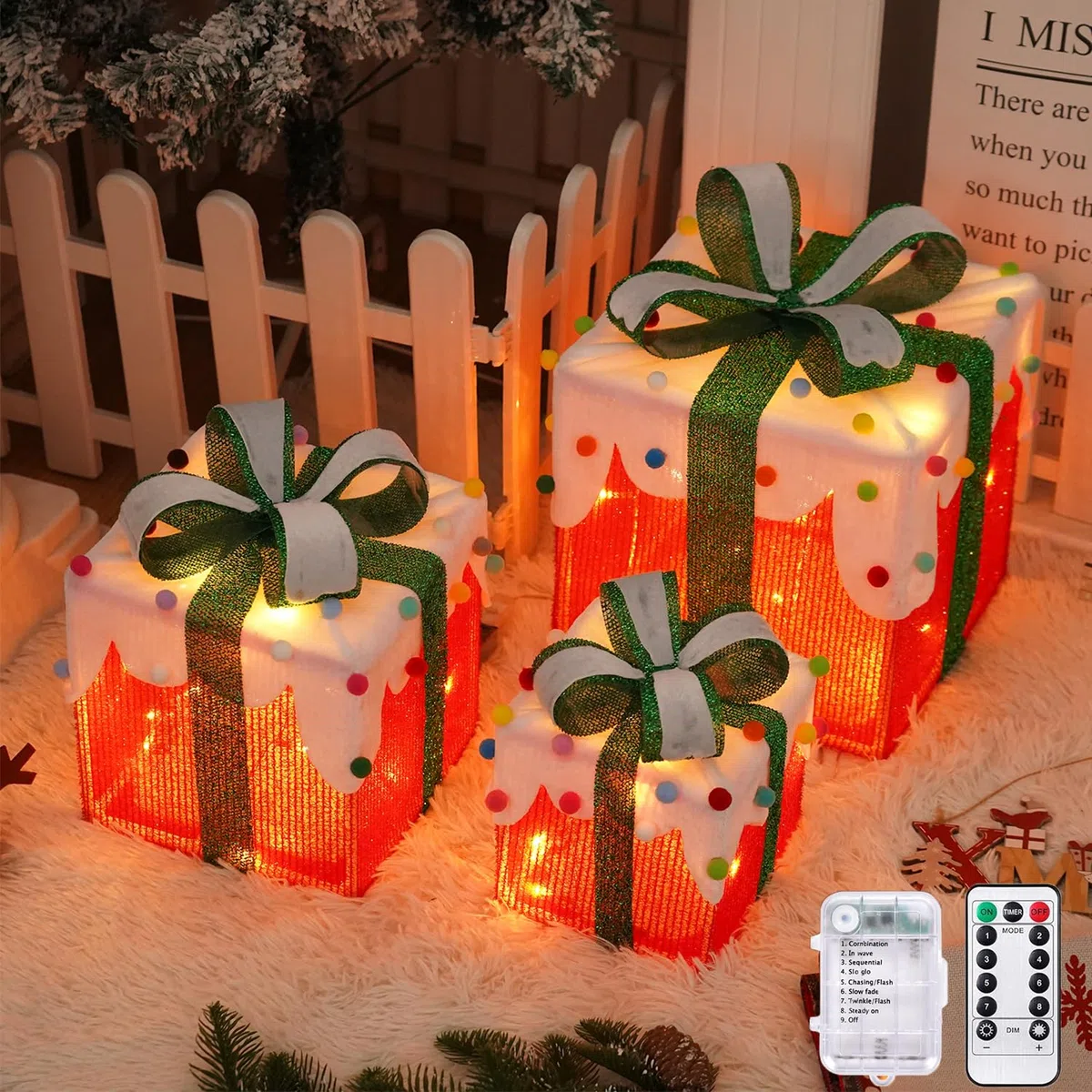 Arespark Set di 3 Luci Scatola Regalo Natalizie, 50 LED Regalo Luminosi Natale con 8 modalità Luminose, IP44 Illuminate per Albero di Natale, Vetrina, Finestre, Giardino, Decorazioni Natalizie