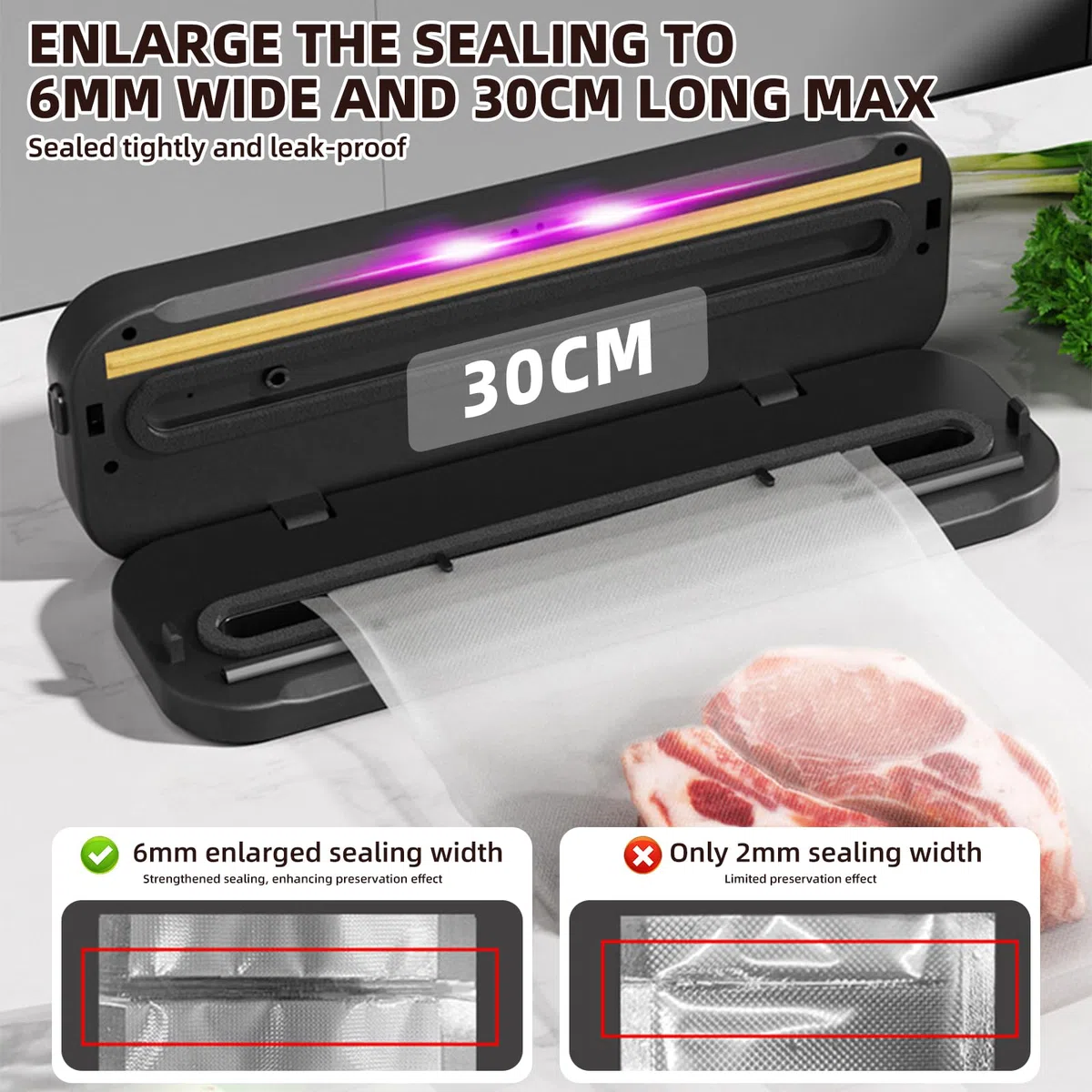 Macchina Sottovuoto Alimenti 6 in 1, Include 50 Sacchetti per Sottovuoto e 1 Tubo Per Contenitori, 75 Kpa, Sottovuoto Alimenti con Taglierina e Conto Alla Rovescia Digitale