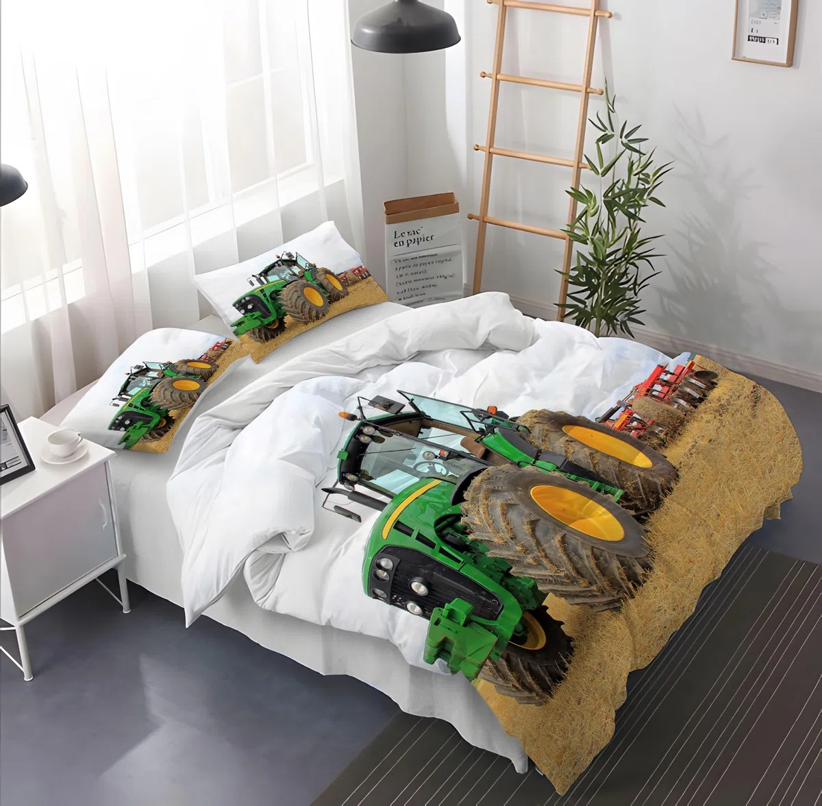 Copripiumino da Trattore 135 x 200 cm per Bambini,Microfibra,Motivo Trattore 3D,1 Copripiumino + 2 Federe 50 x 75 cm(Tractor 1)
