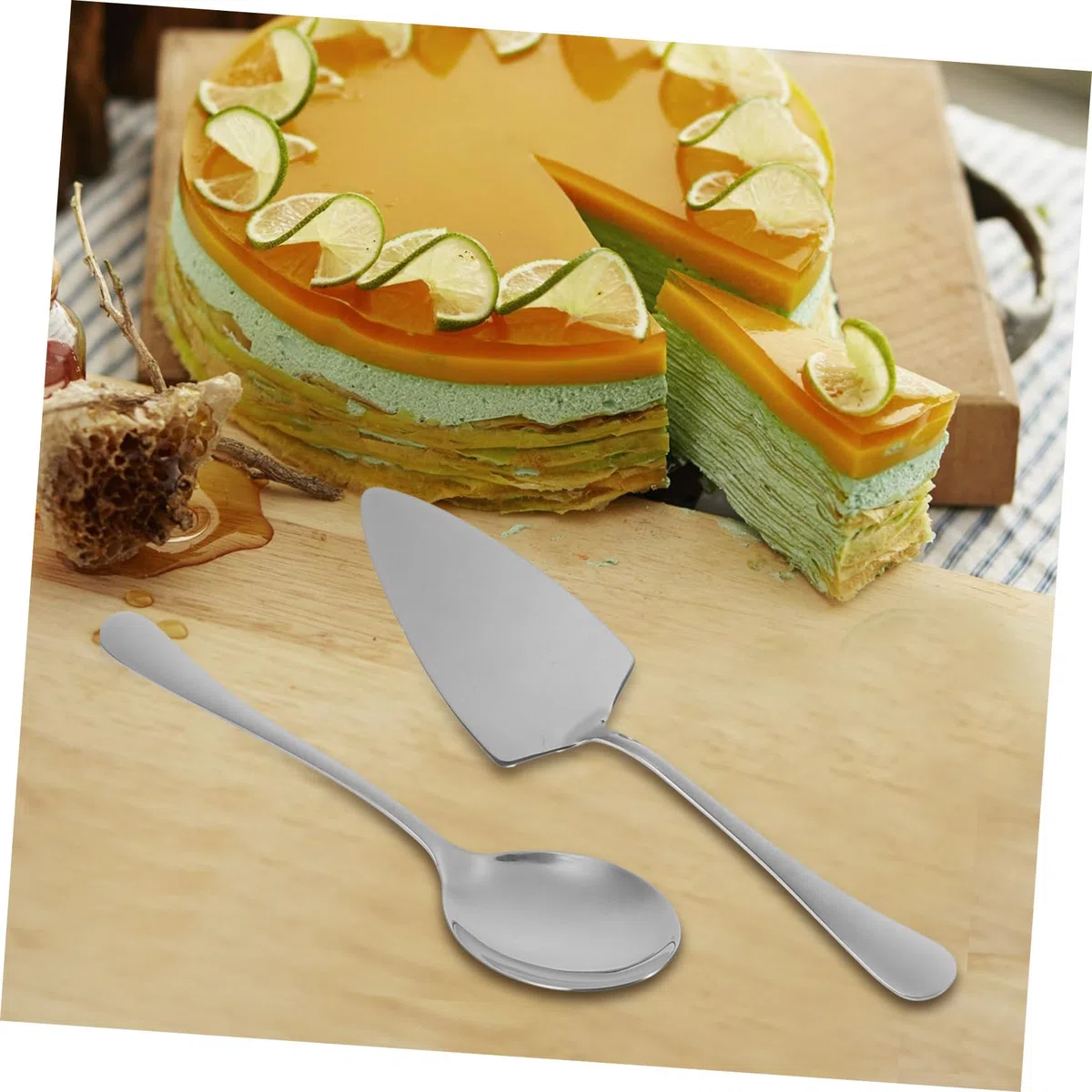 Set da 1 Utensile per Torta in Acciaio Inossidabile Argento Cucchiaio e Forchetta, Facile da Pulire e Presa, per Anniversari e Campeggio
