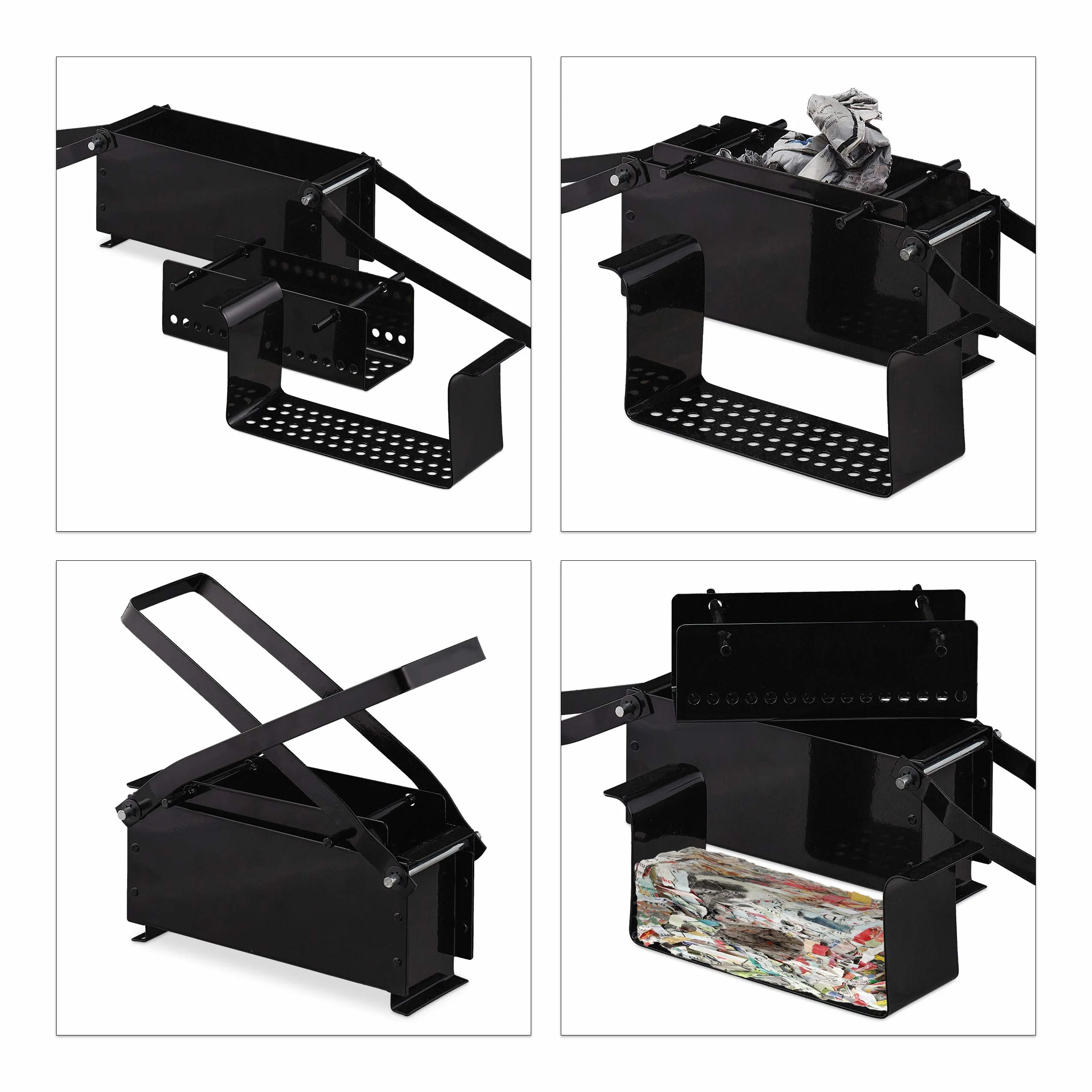 Relaxdays Bricchettatrice per Cartone, Pressa per la Carta in Acciaio, Compattatore di Rifiuti Domestici Manuale, Nero