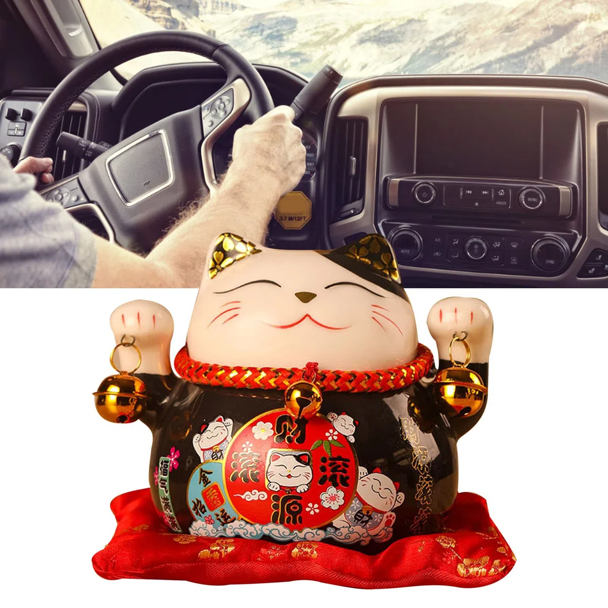 Jenngaoo Gatto fortunato, 4,5 pollici in ceramica Lucky Cat Waving Cat Figurine Buona fortuna ricchezza Welcoming Cats(Nero)