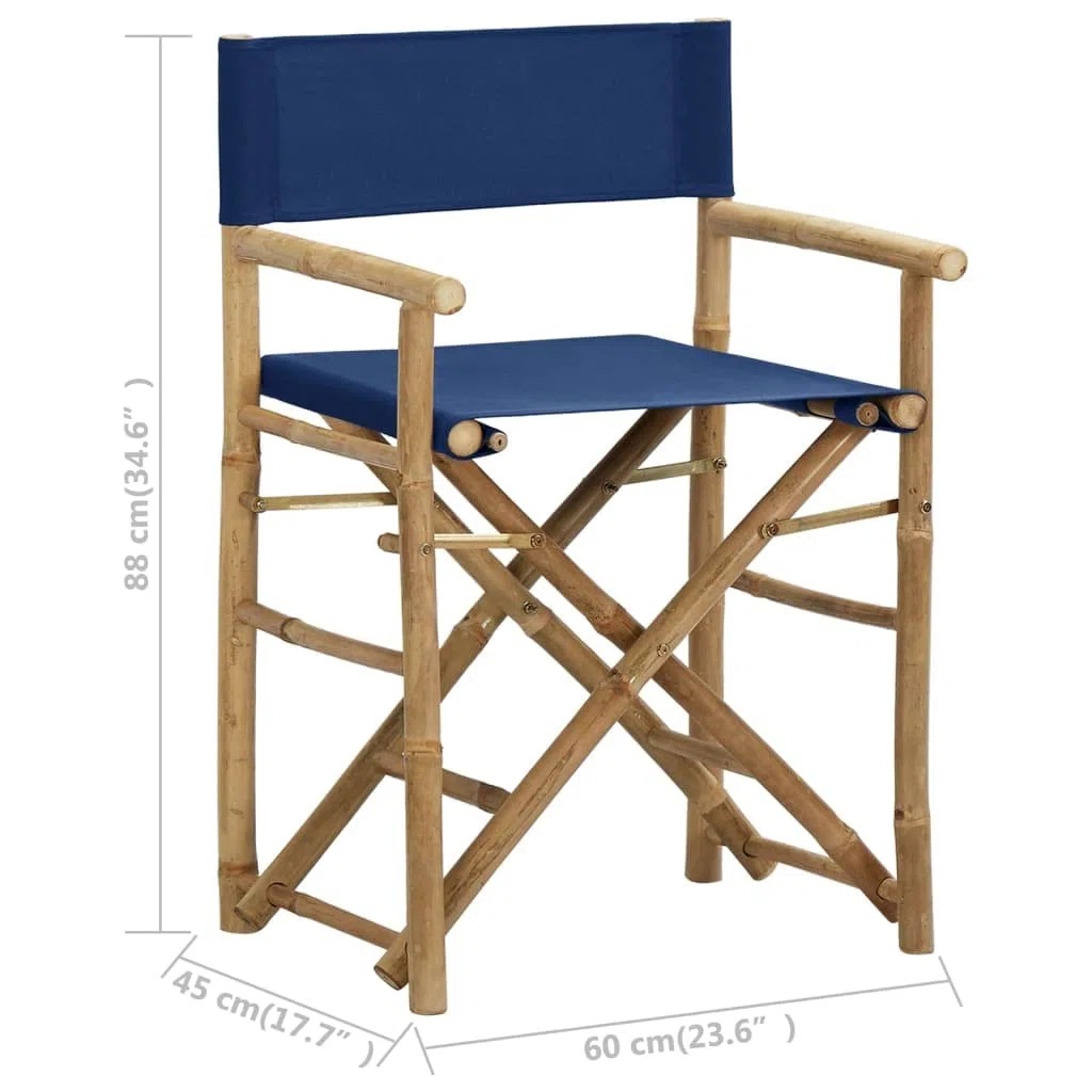 vidaXL Sedie da Regista Pieghevoli 2 pz Blu in bambù e Tela