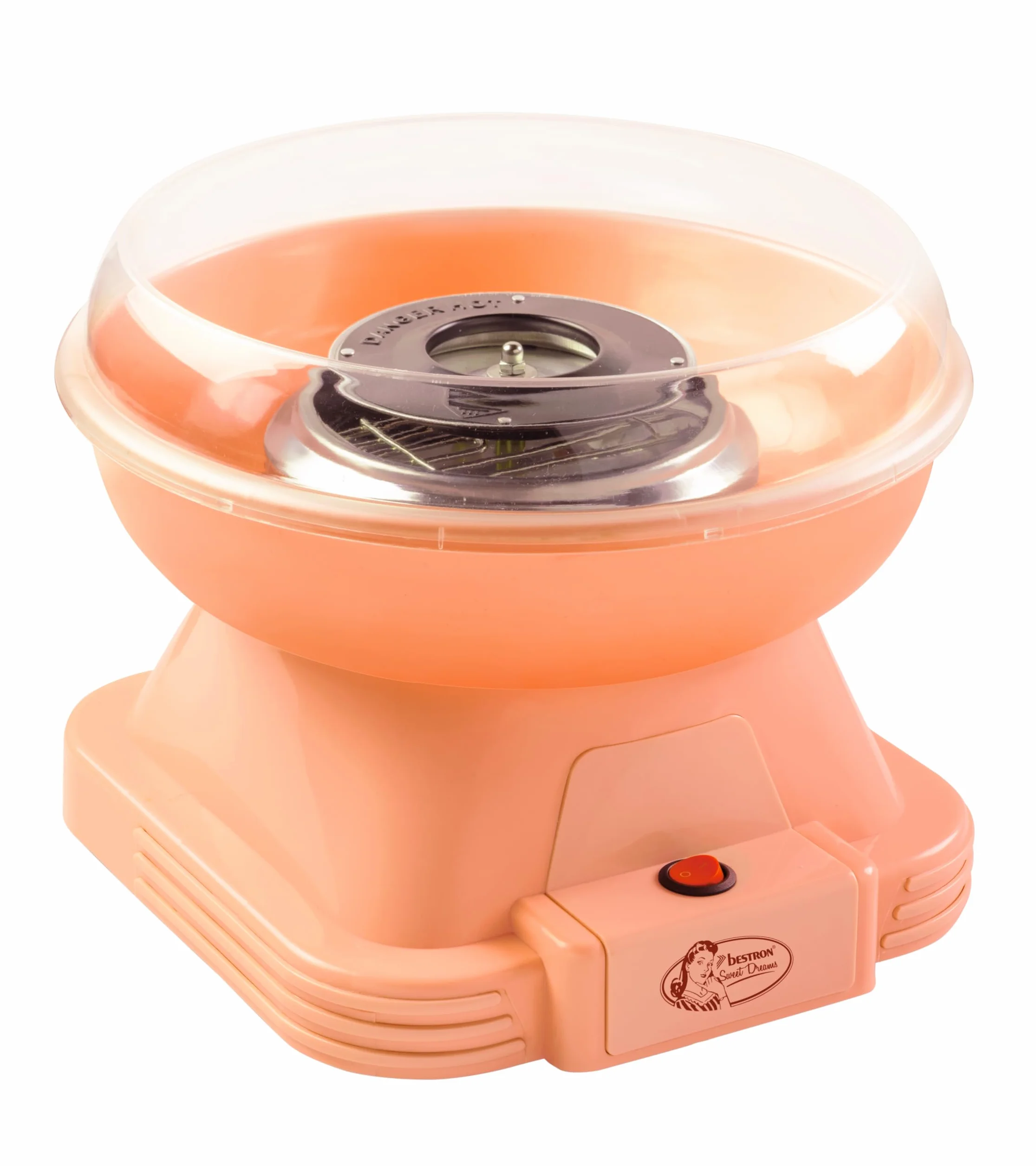 Bestron Macchina per zucchero filato in per casa, dispositivo per zucchero filato con 10 bastoncini e misurino, ideale per feste di compleanno per bambini e divertimento in casa, colore: Arancione