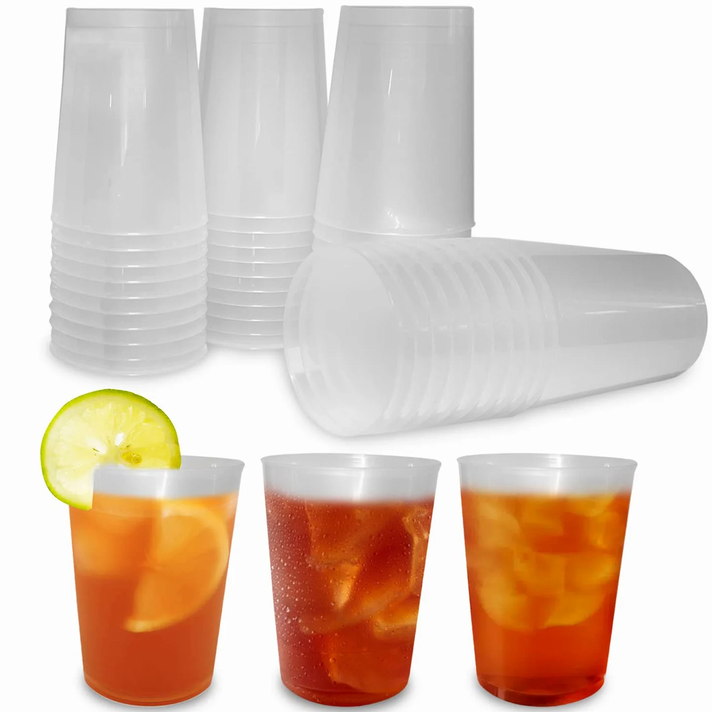 100 bicchieri di sidro riutilizzabili da 500 ml, in plastica dura, infrangibile, per feste, ufficio, campeggio, biologico senza BPA, per acqua, Cocktail, cubetti, gin tonic, birra, 100 pezzi