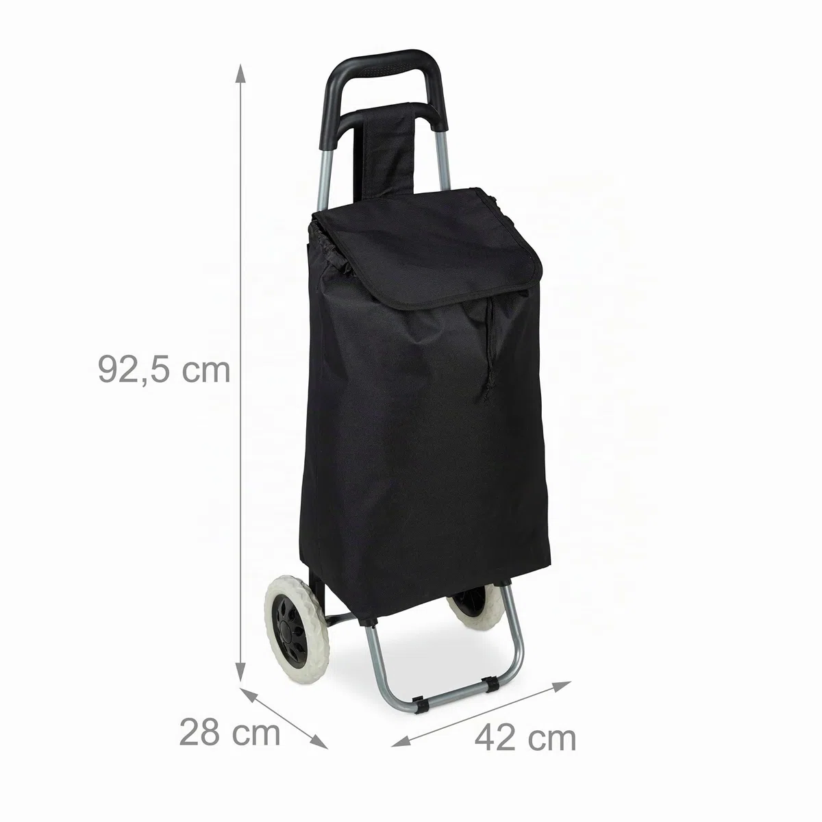 Relaxdays Carrello Pieghevole per la Spesa, Borsa Estraibile da 28 L, Pratico Trolley, Ruote, HLP 92,5x42x28 cm, in Nero