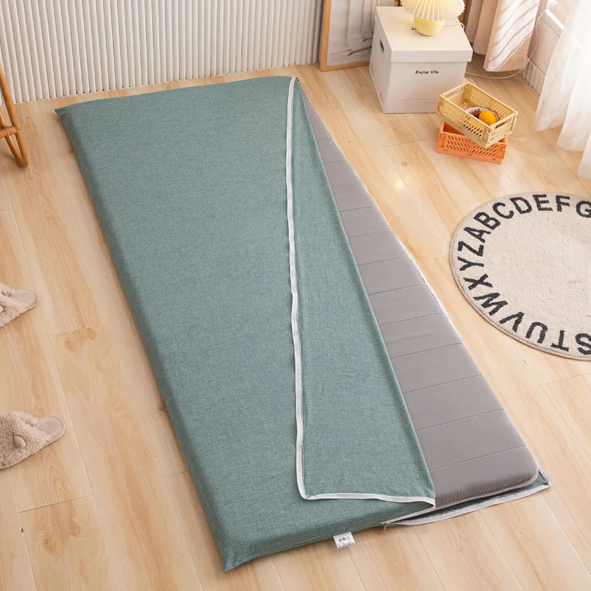 Fodera Futon Morbida 100% per Materasso Futon Pavimento Shikibuton Tradizionale,Copertura Protettiva per Tappetino Tatami Cotone Lavabile con Cerniera,Senza Materasso,Verde,80x190cm/31x75