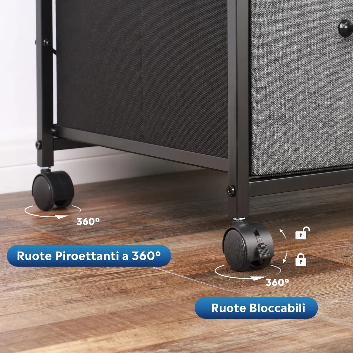 DEVAISE Cassettiera Mobile 3 Cassetti Grigia, Portastampante con Ripiano Aperto e Contenitore in Tessuto per Documenti A4/Letter, per Ufficio Casa