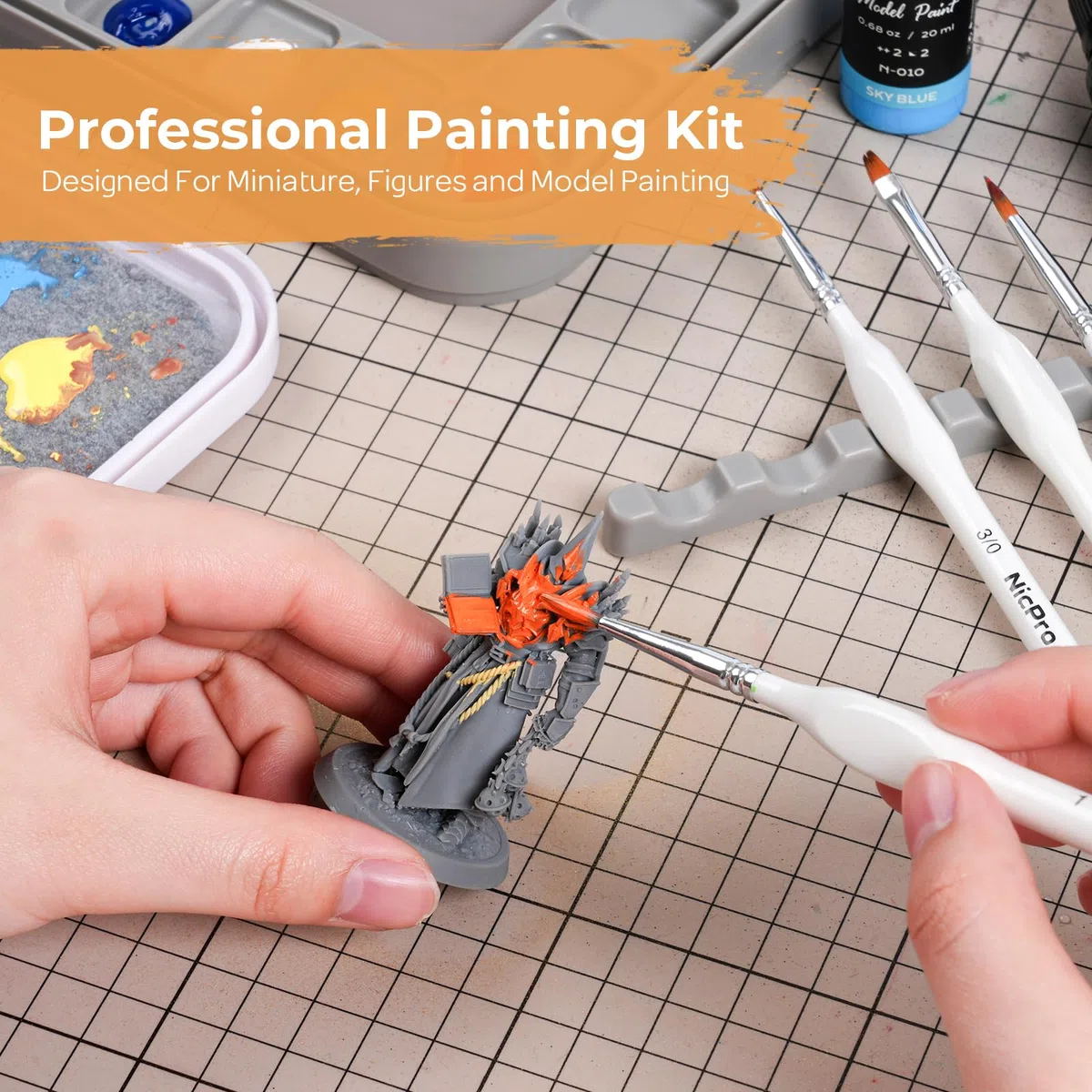 Nicpro kit di pittura con tavolozza per dipingere, 11 pennelli per dettagli, secco, 100 fogli di carta, 4 spugne, porta pennelli, wet palette per miscelare la vernice, per la pittura di modelli