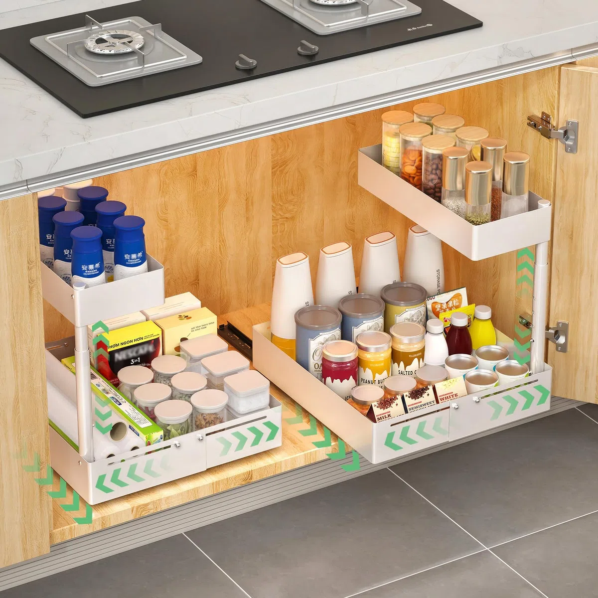 Organizer Sottolavello Cucina Regolabile in Metallo – Sistema Estraibile e Altezza Regolabile, Organizzatore Universale per Lavello in Cucina e Bagno con Porta Detersivi Salvaspazio (1, Bianco)