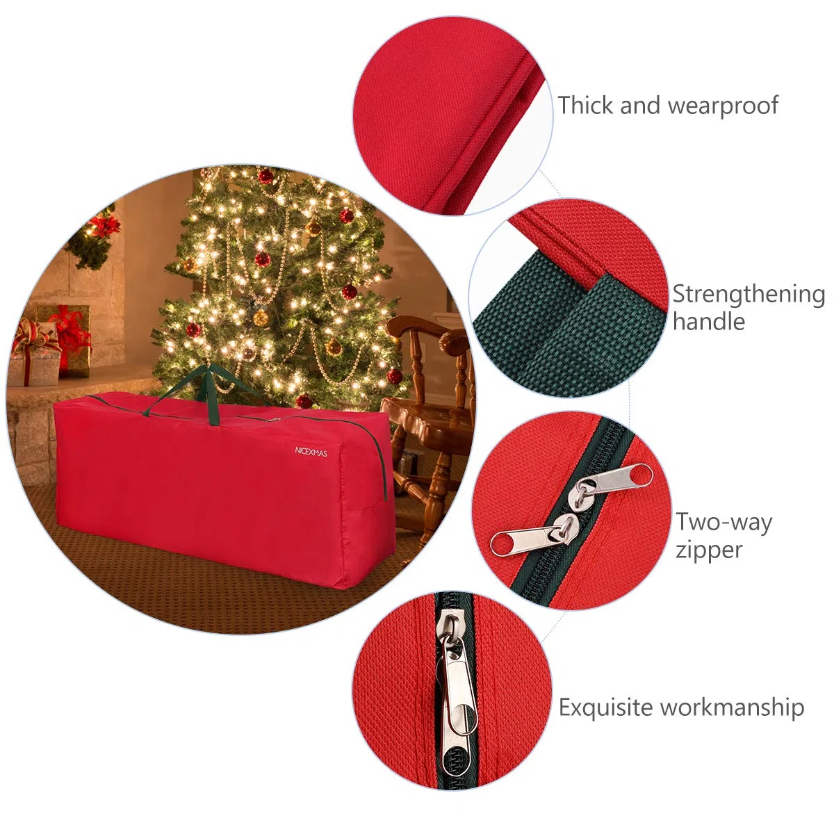 Borsa per l'albero di Natale con decorazioni Borsa con cerniere per le vacanze (Rosso)