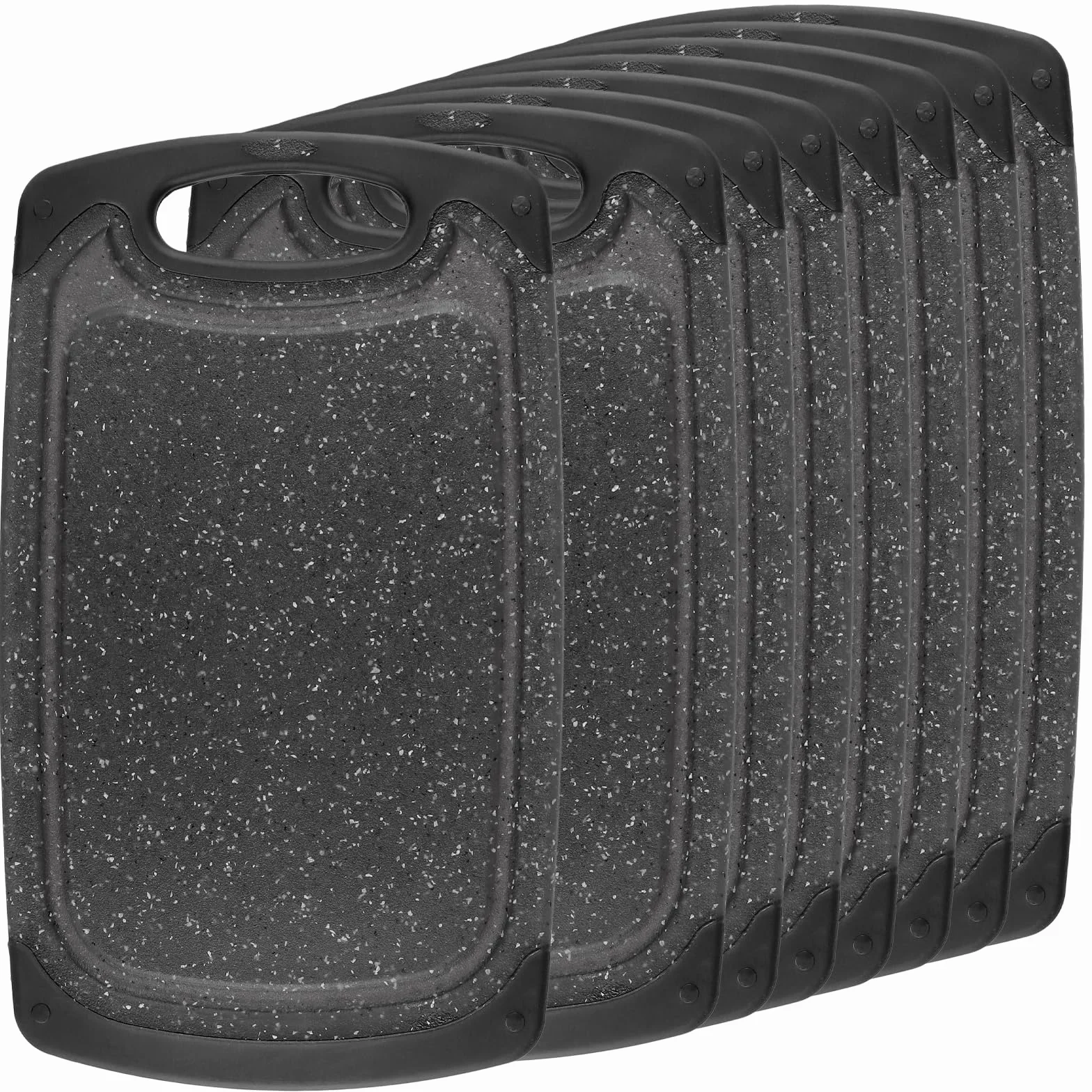 Set di 8 Taglieri da Cucina in Plastica PP Nero, Antiscivolo, con Scanalatura e Manico, Lavabile in Lavastoviglie, Senza BPA, 25 x 14,8 cm