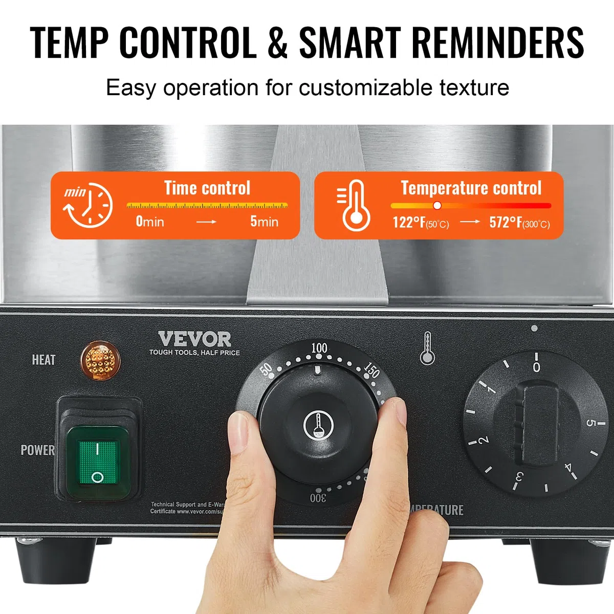 VEVOR Macchina per Coni Gelato Elettrica Commerciale, 1230 W, Stampo per Involtini Primavera in Acciaio Inox Antiaderente, con Controllo Temperatura Tempo, Maniglia, per Ristorante, Snack Bar