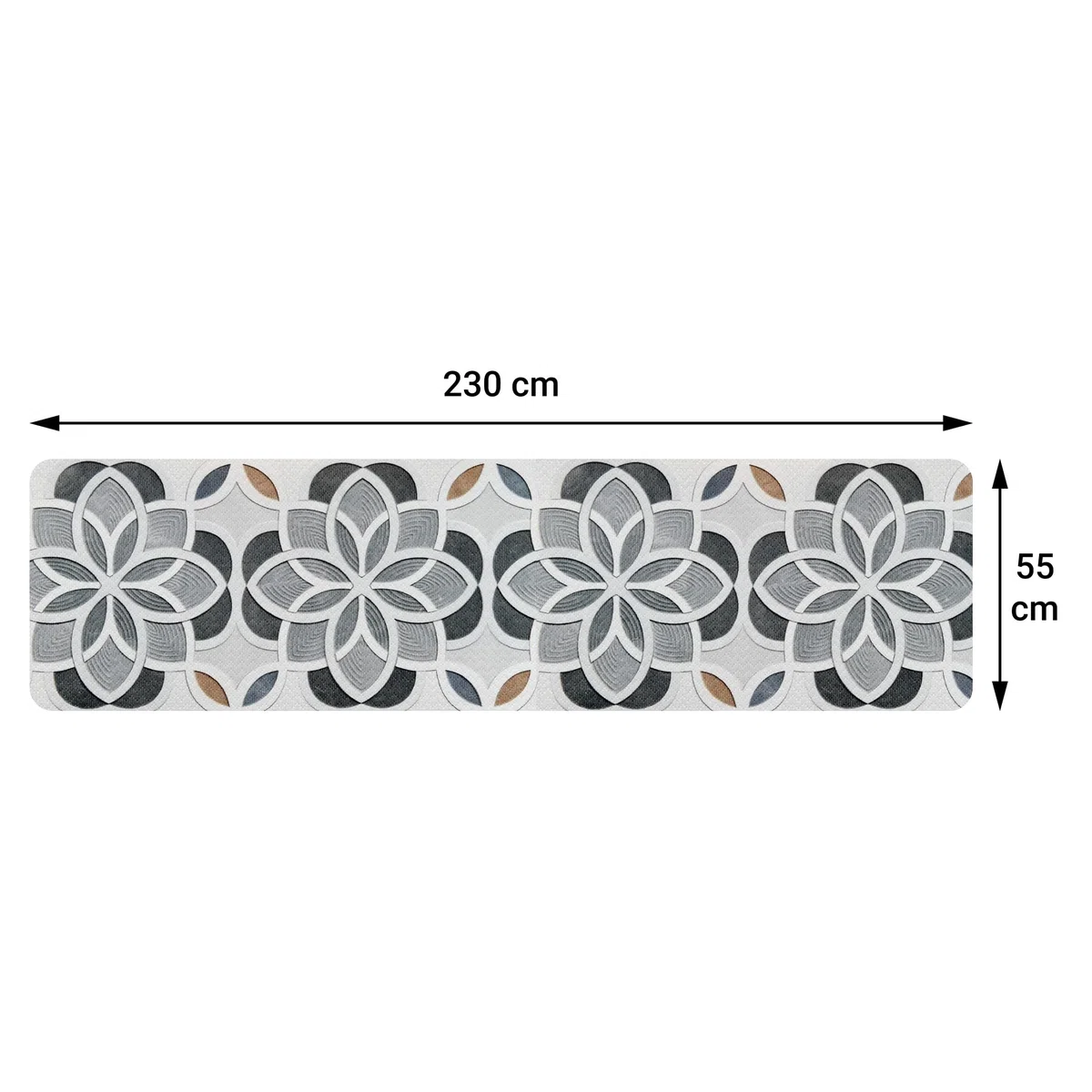 Comart - Tappeto Cucina Malaga - Passatoia 100% PVC - Antimacchia - Antiscivolo - Impermeabile - Tappetino Lavabile in Lavatrice - Corsia Moderna per Cucina e Corridoio - Geometrico - 55x230 cm