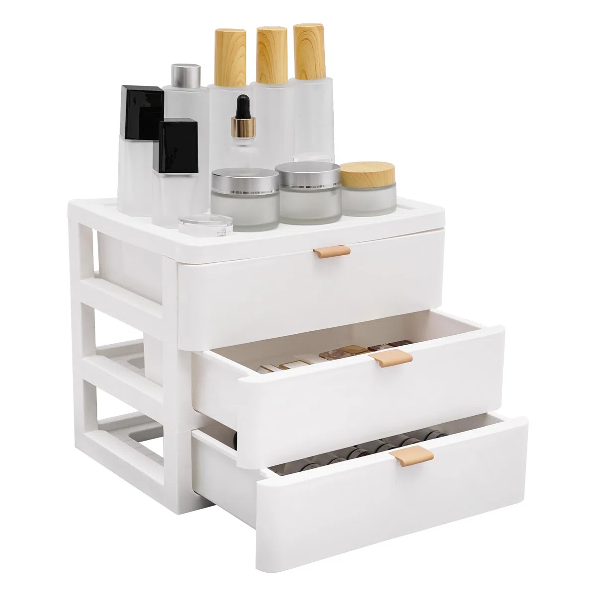 Organizer da scrivania a 3 ripiani, rettangolare, con cassetti, 26 x 20,2 x 22,3 cm, bianco