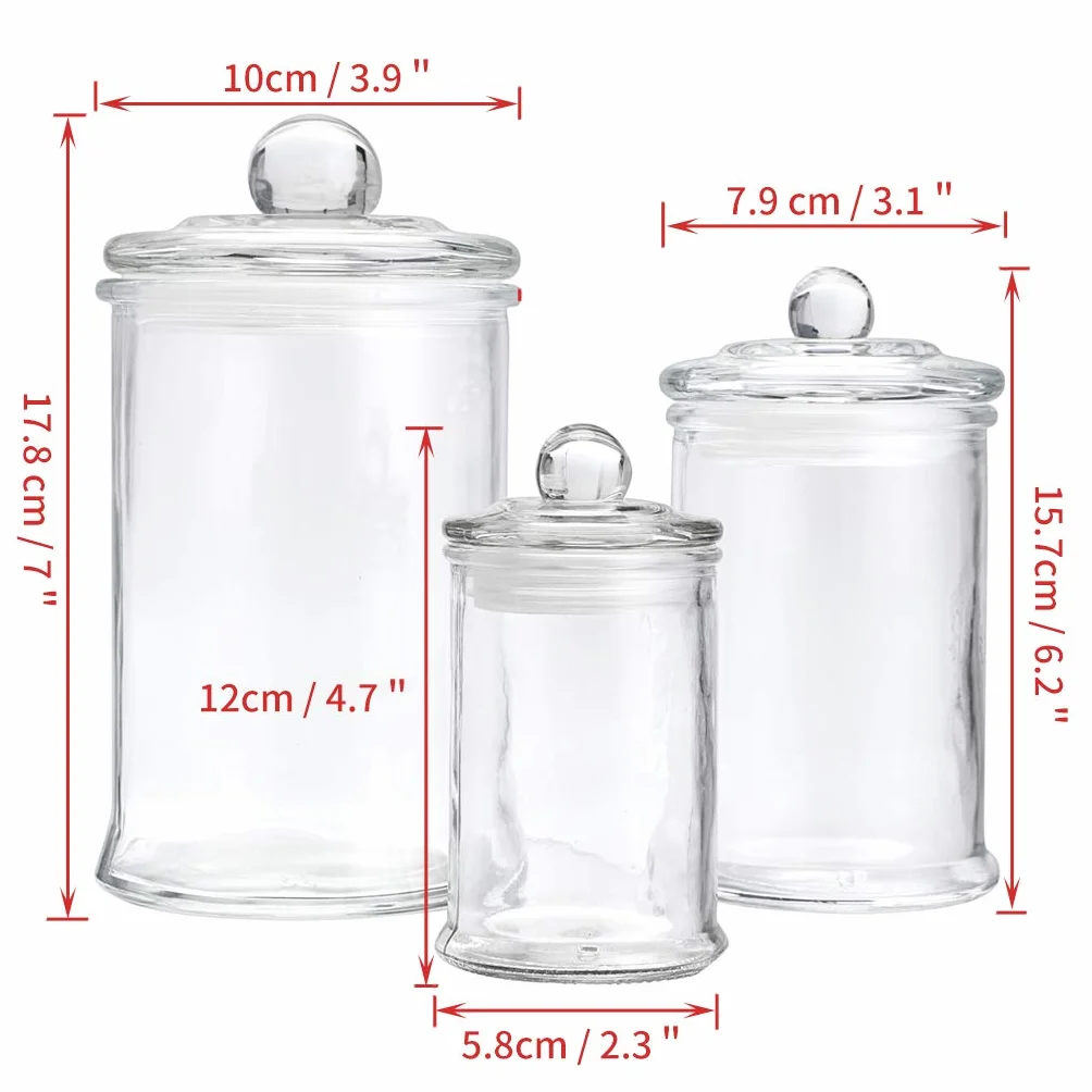 Skelang 3 pz Barattoli in vetro ermetico, barattolo di vetro con coperchio, per conservare sale da bagno, cotone stelo, palline di cotone in bagno