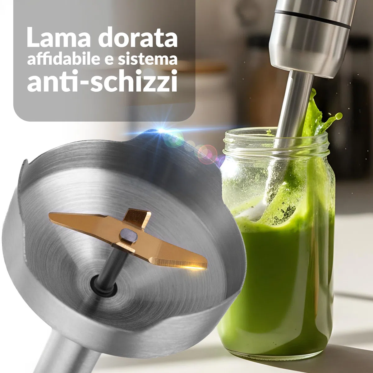 LEHMANN Chowmei Frullatore a Immersione 1200 W, Set 5-in-1 con Frusta, Sbattitore, Tritatutto 600 ml, Misurino 860 ml, Regolazione Velocità a 8 Livelli, Funzione Turbo, Senza BPA, Argento