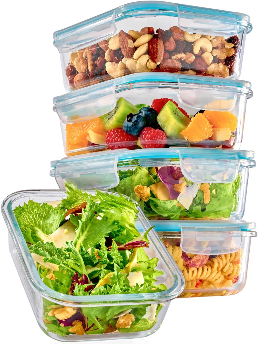Praknu Contenitori Ermetici Per Alimenti in Vetro - Set da 4 - Con Coperchio - Capacità 1l - Senza BPA - Adatti al Congelatore e al Microonde - Lavabili in Lavastoviglie