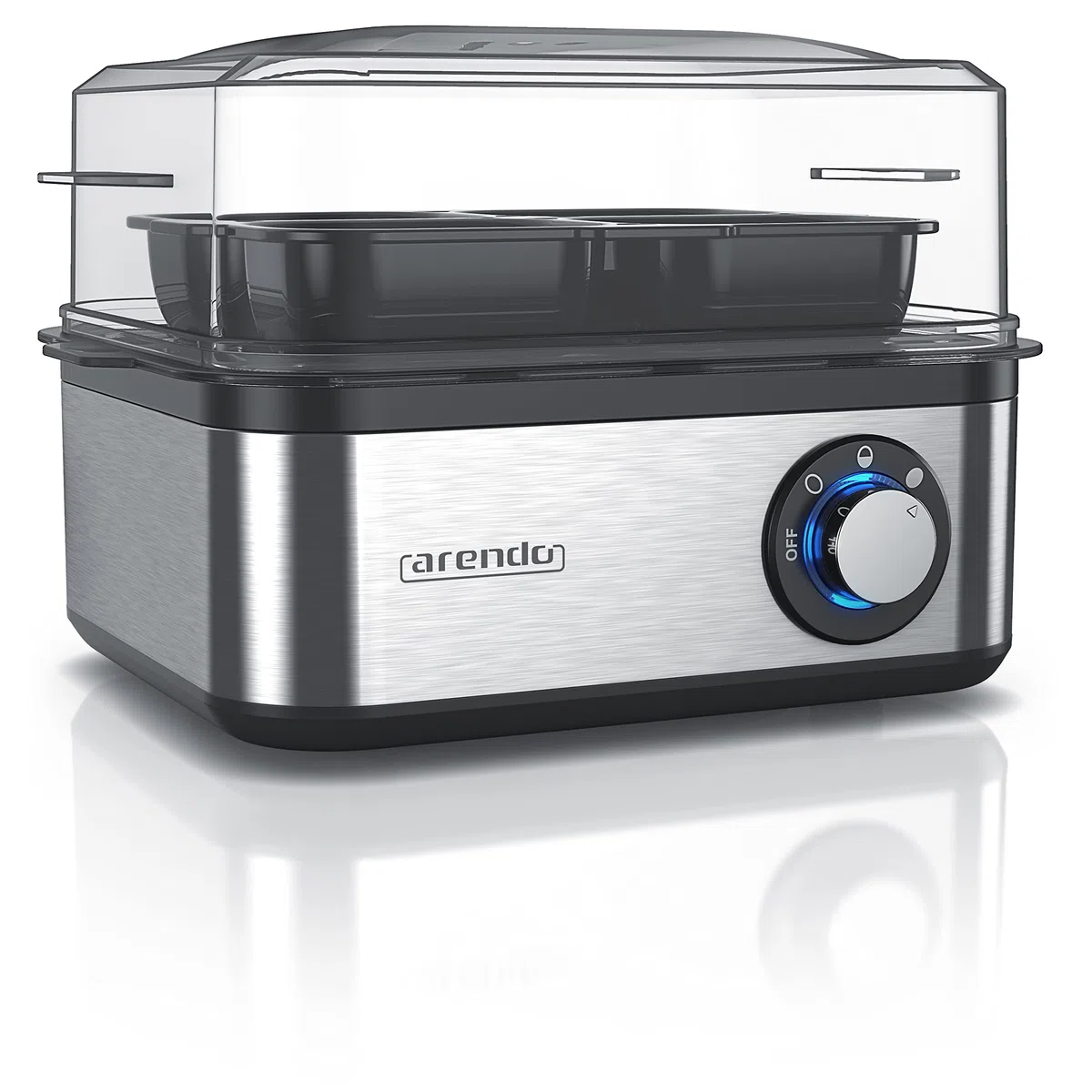 arendo - Cuociuova in Acciaio Inox da 1 a 8 Uova - Fornello per Uova – Cuoci Uova da 500 W - Tre Gradi di durezza alla Coque, barzotto, sodo - Lavabile in lavastoviglie