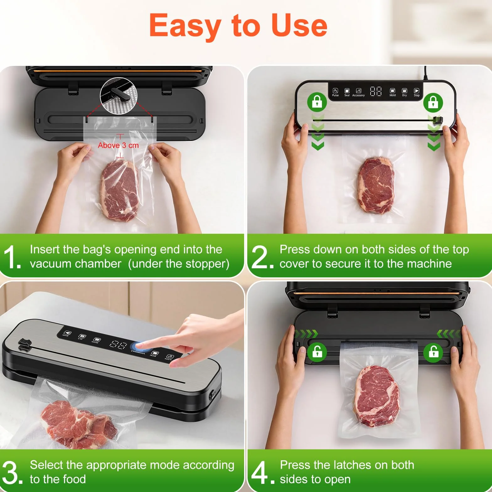 SHINER 5 in 1 Macchina per sottovuoto, più lunga di 30 cm, con taglierina e indicatore LED visibile, adatta per sigillare sia alimenti secchi che umidi, include 50 sacchetti per sottovuoto e tubo