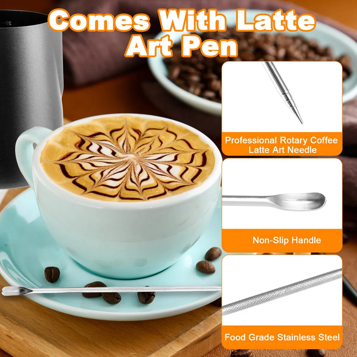 APACALI Barista - 2 bricco per latte in acciaio inox nero, con misurazione Mark e Latte Art, per cappuccino espresso, 600 ml + 350 ml
