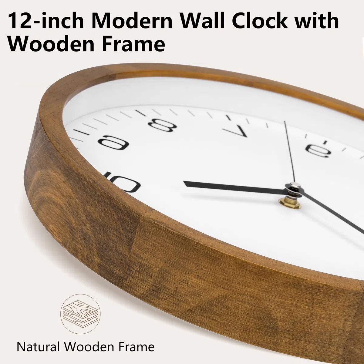 Foxtop Orologio da Parete in Legno Massello 30 cm Senza Ticchettio - Orologio Silenzioso Moderno con Cornice in Legno per Camera da Letto, Cucina, Soggiorno, Ufficio e Scuola