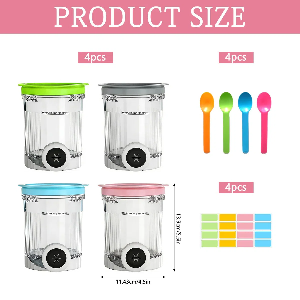 DAZZTIME Contenitori per Gelato,4 Pezzi Contenitore Creami per Macchina da Gelato Ninja Creami,Accessorio per Contenitore per Gelato Ninja NC700/NC701,Vaschette per Gelato,Senza BPA