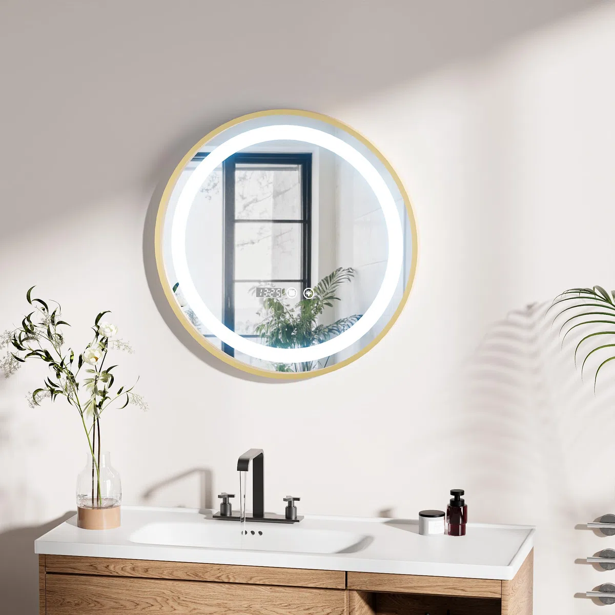 Specchio Bagno con Luce LED a 3 Colori Rotondo, Specchio led bagno con Antiappannamento,3000K-6000K Luminosità Regolabile,Impermeabile IP44, Funzione Memoria, Adatto per Bagni e Parrucchieri (50x50cm)
