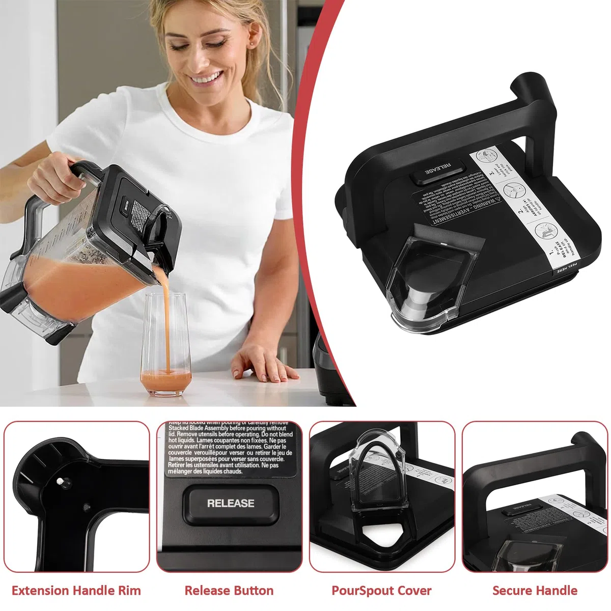 Coperchio quadrato di ricambio per ninja, per frullatore ninja, coperchio di ricambio per Ninja Blende Professional per brocca BL610 BN750 CO610B BN751 DB751A BN800 CT610 CT610C