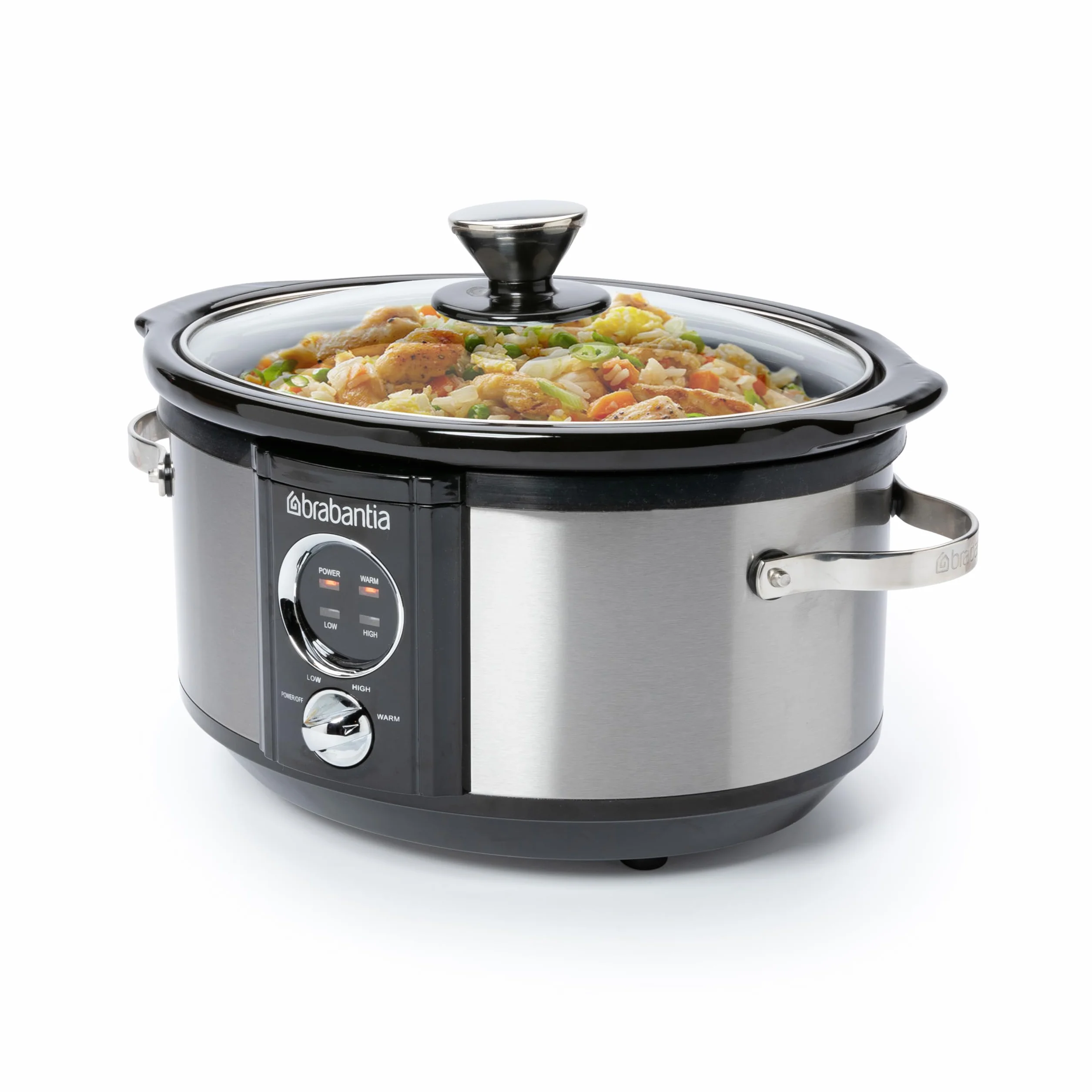 Brabantia BBEK1081 Pentola a cottura lenta - 3,5 Litri - 180 Watt - Pentola interna removibile - Coperchio in vetro - Schermo LED - 3 impostazioni di temperatura - Funzione mantenimento caldo