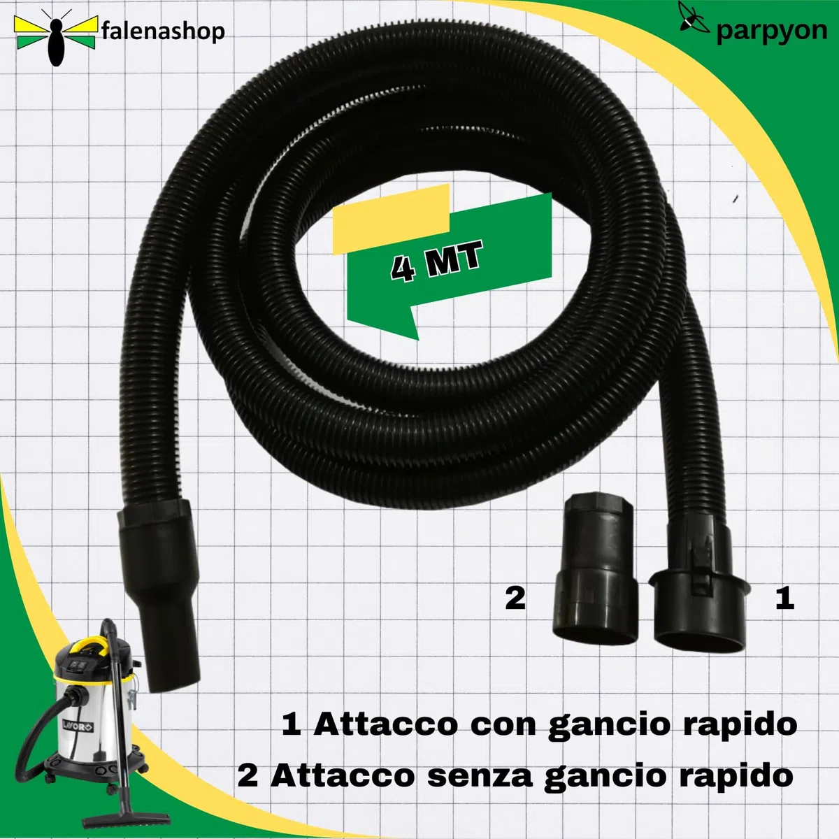 Parpyon Ricambio Lavor tubo flessibile Aspirapolvere - ricambi lunghezza 4 metri per bidone aspiratutto lavorwash