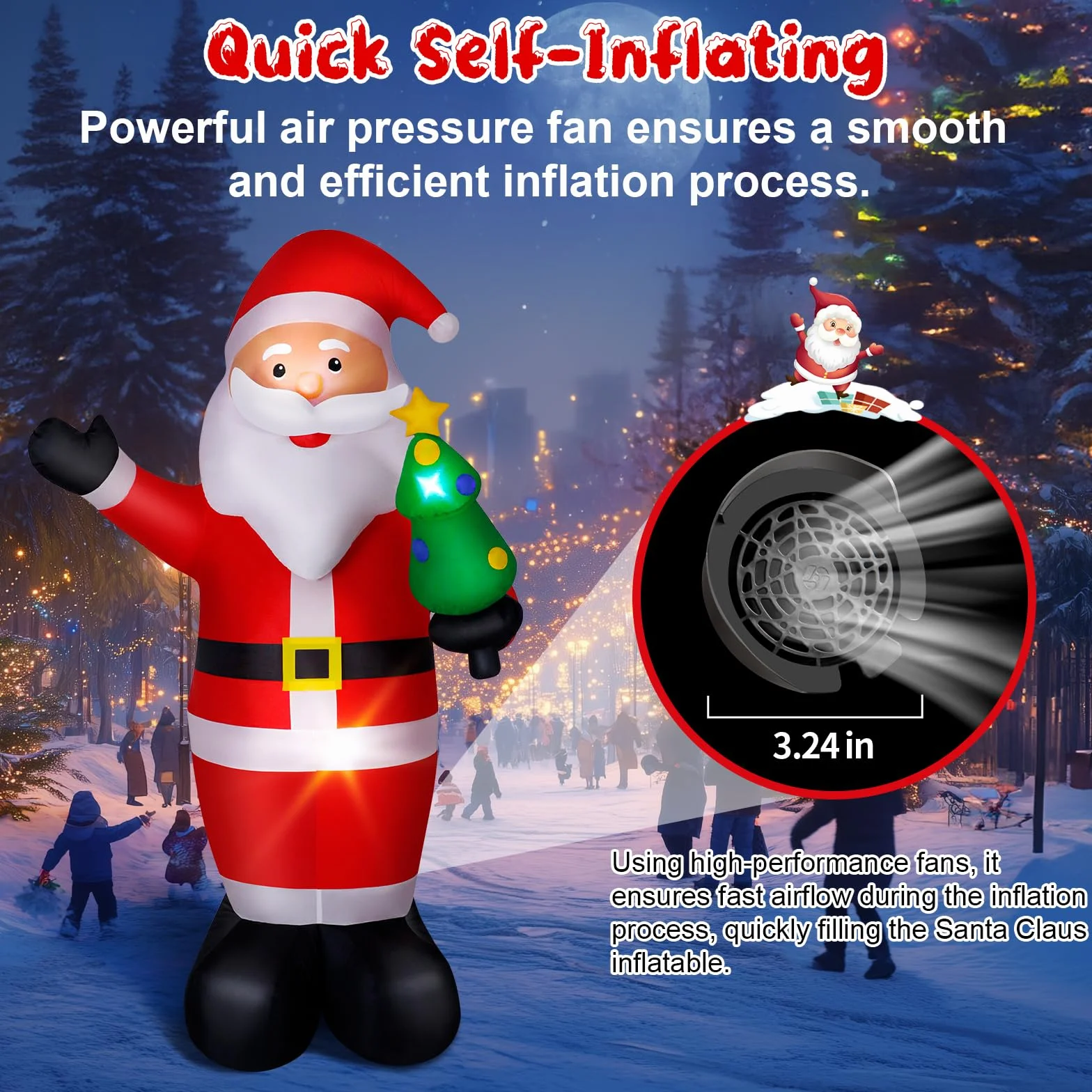 Babbo Natale Gonfiabile, 244cm Decorazione Natalizia con Luci LED, Modello di Santa Claus con Kit Fissaggio, da Esterno Impermeabile IP44
