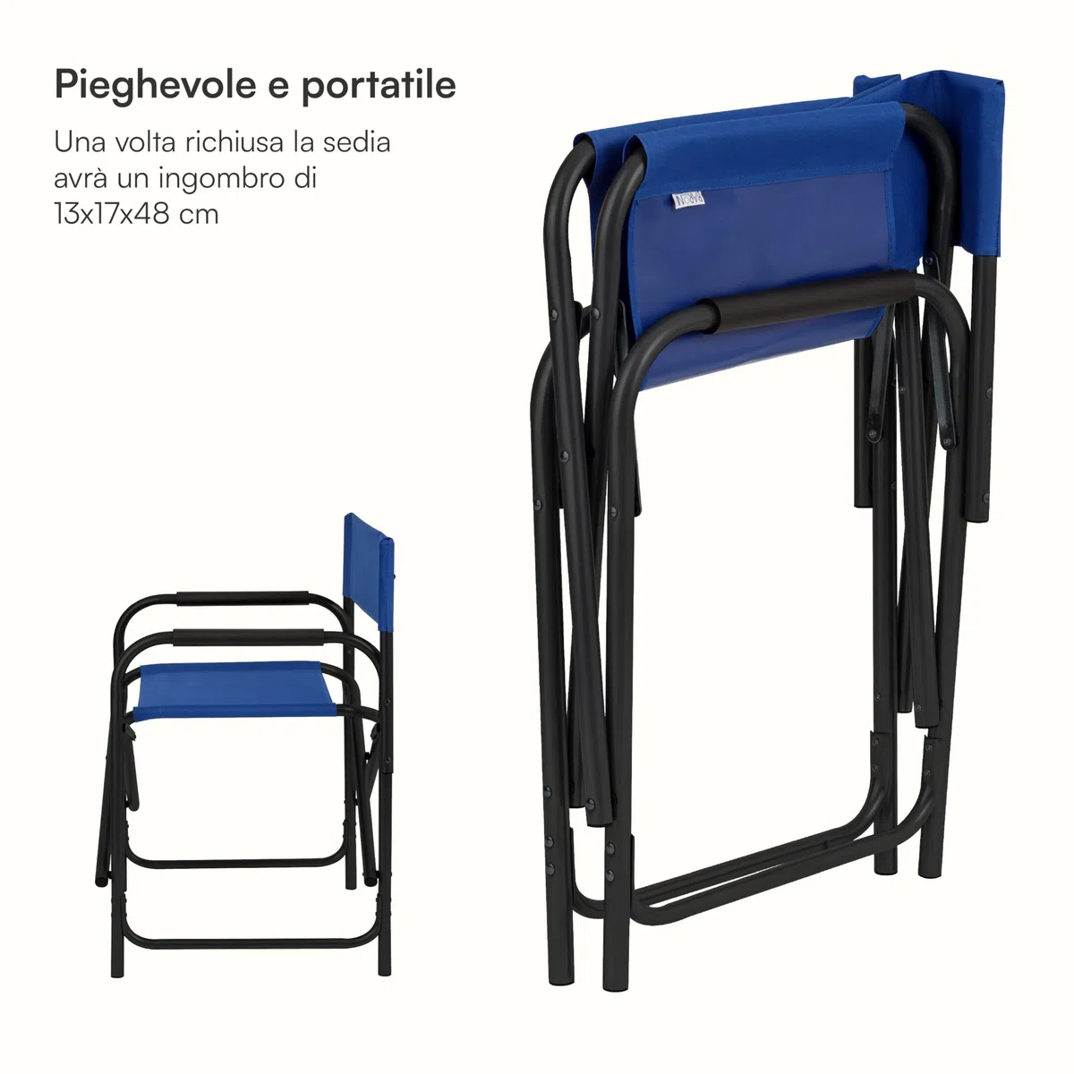 Baroni Home Sedia da Regista Pieghevole in Acciaio Tubolare, Poltrona Ergonomica Salvaspazio in Tela per Campeggio, Mare, Spiaggia, 56x44x76 cm, Blue