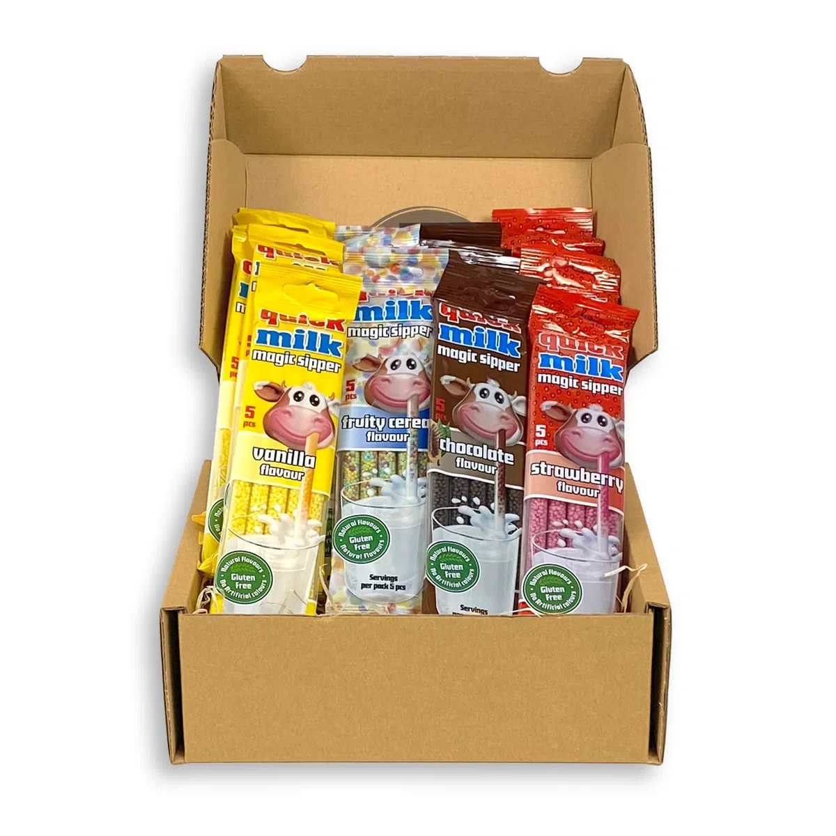 Genussleben Scatola con 4 diverse cannucce QuickMilk da 5 pezzi, 100 cannucce in confezione