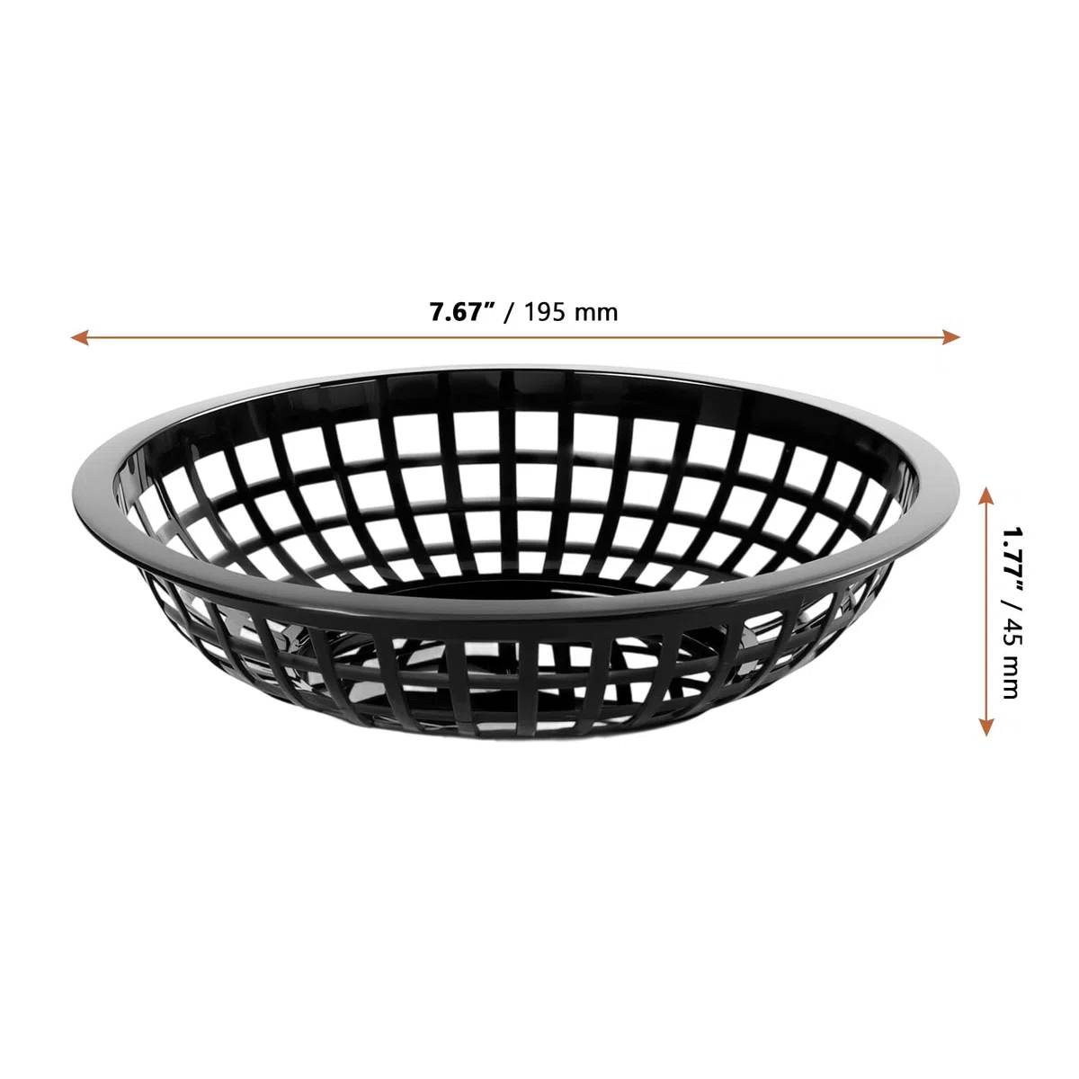 50 cestini per fast food, colore nero, rotondi, in plastica, per panini, patatine fritte, riutilizzabili per la casa, ristorante fast food, 19,5 x 4,5 cm