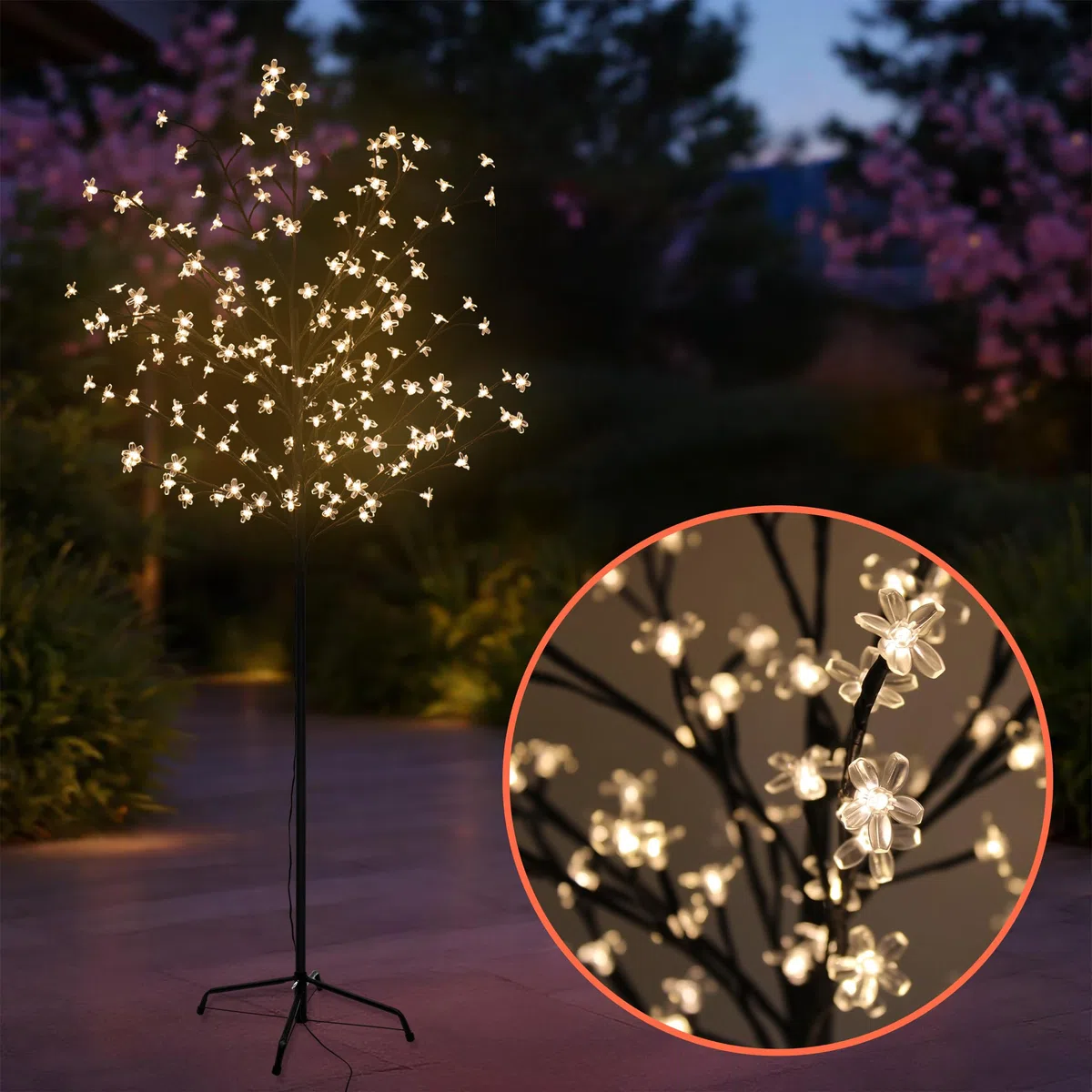 Spetebo Fiori di ciliegio albero per esterni con 180 fiori LED – H 180 cm – Albero luminoso Sakura bianco caldo illuminato con spina IP44 – Decorazione da giardino illuminazione natalizia albero di