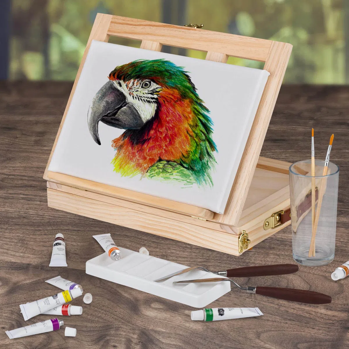 Artina Kit pittura Milano con cavalletto da tavolo tela pittorica 20x30cm colori acrilici pennelli spatoline e tavolozza - set da pittura completo