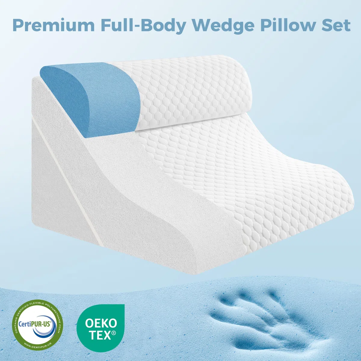 Cuscino a Cuneo 3-in-1 Ergonomico, Set Cuscino Triangolare Pieghevole in Memory Foam, Supporto Regolabile per Schiena e Gambe, Ideale per Lettura e Relax a Letto
