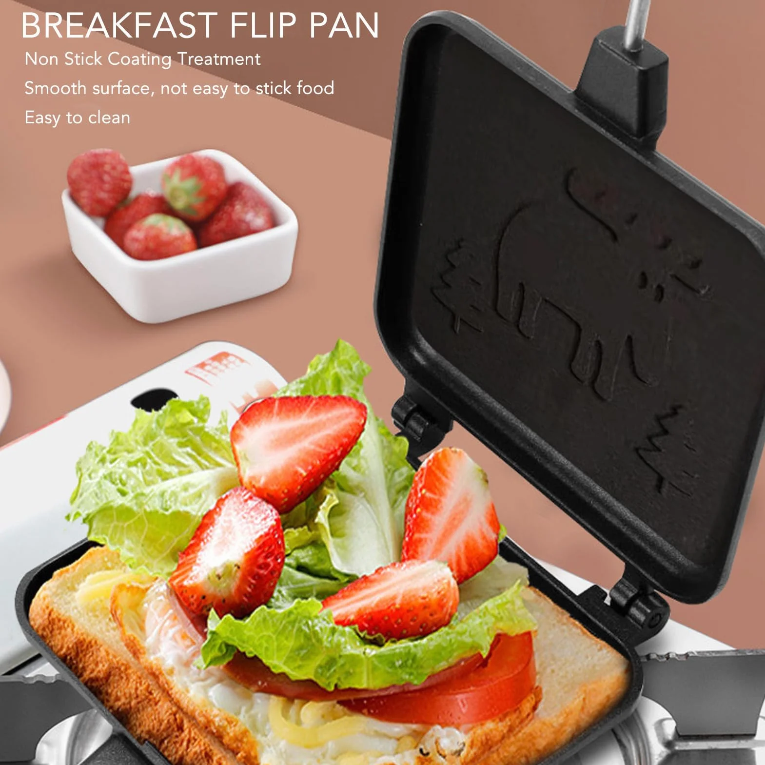 Wisecoco Piastra Grill Doppia Antiaderente, 14x14cm, Padella a Doppia Faccia, Creatore di Panini da Campeggio, Macchina per Waffle a Doppia Faccia, Tostapane per Panini