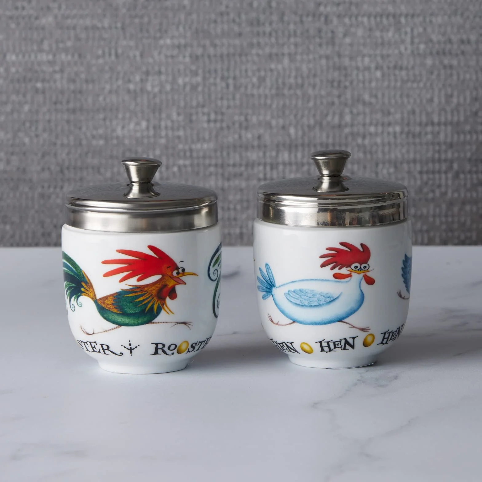 Bia International - Set di 2 bocche di bocce in porcellana - inseguimento di polli Design di Clare Mackie - Gadget da cucina caldaia - Sous Vide Cooking Pot