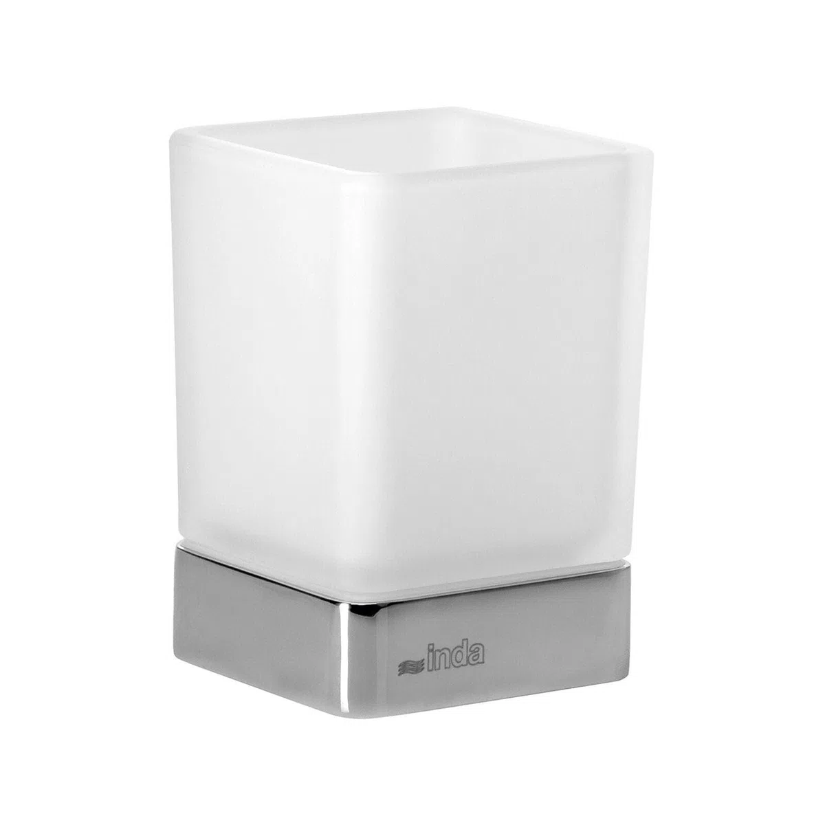 Inda A1810ZCR21 Lea Portabicchiere da Appoggio con Bicchiere in Vetro Satinato, Accessori Bagno, Cromo