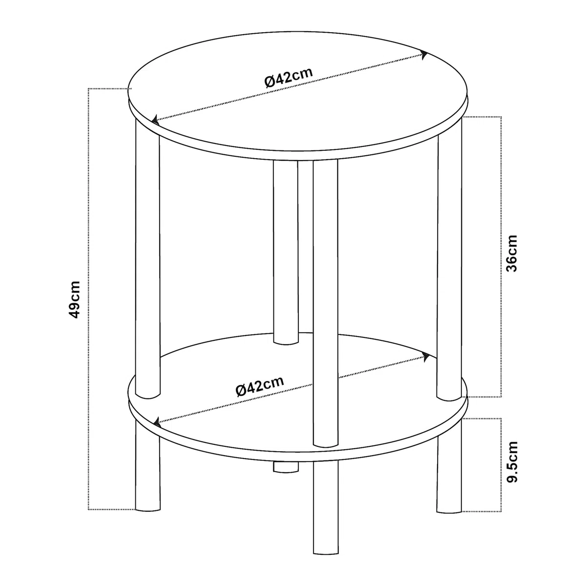 [en.casa] Tavolino Rotondo da Salotto con 2 Piani di Appoggio e Gambe Cilindriche Tavolino da Caffè Tavolo Basso da Divano Design Compatto 49xØ42 cm Grigio