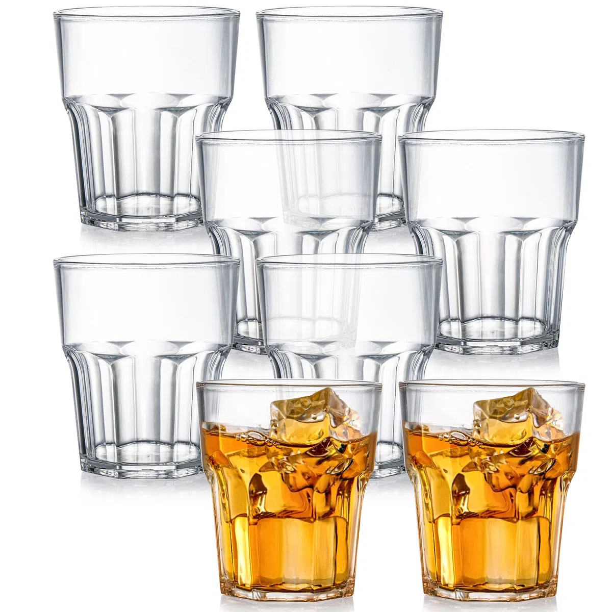 Tebery Confezione da 16 bicchieri in plastica acrilica da 250 ml, bicchieri da whisky da 236 ml, bicchieri da acqua, bicchieri in acrilico riutilizzabili, impilabili, infrangibili