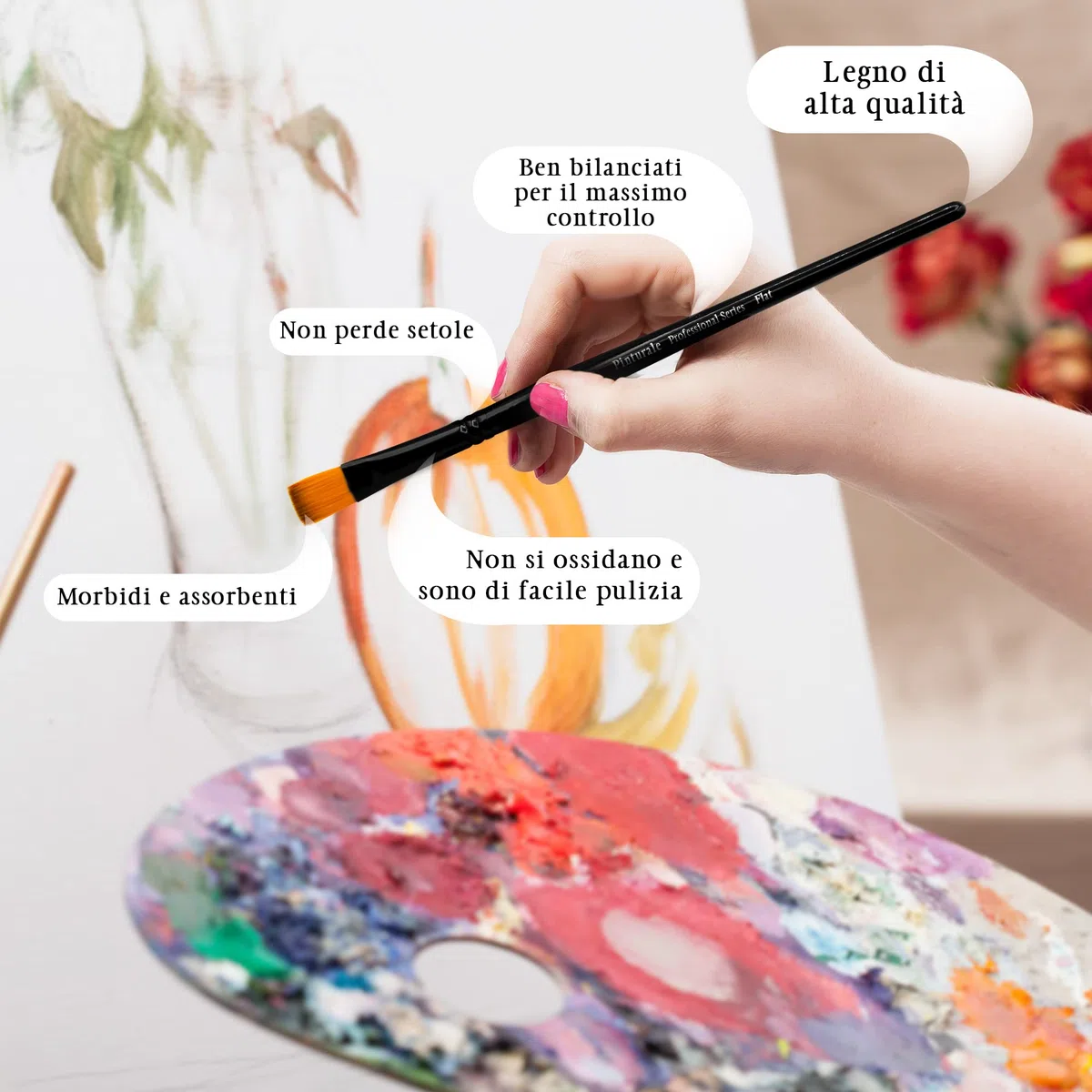 Pinturale 12 Pennelli Per Acrilico | Acrylic & Oil Masters | Set di 12 Pennelli Professionali Per Dipingere | Pennelli Per Pittura Ad Olio, Set Pennelli Per Dipingere Professionali