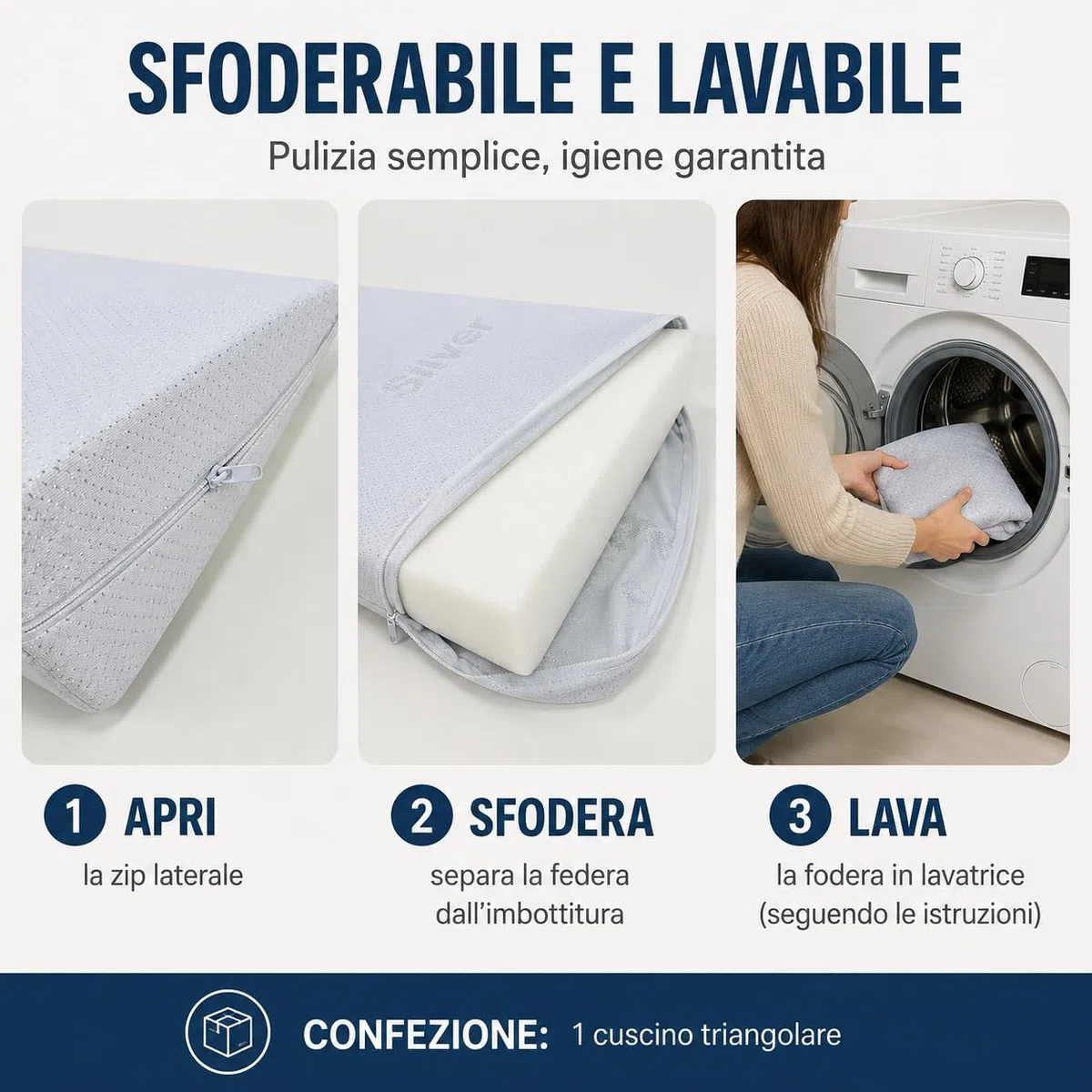 Cuscino Triangolare Antireflusso e Sostegno Gambe | Alza Materasso per Migliorare Respiro Notturno | Ideale per Gravidanza e Circolazione, Bianco, Unica, Poliestere, cm. 50x50 alto circa 12 cm