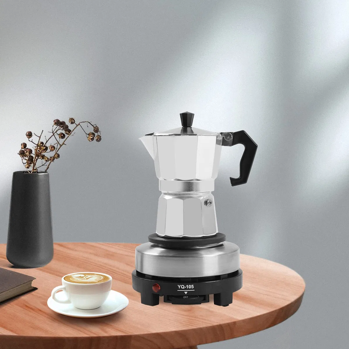 Caffettiera elettrica per caffè espresso 6/3 tazze, a induzione, adatta a tutti i piani cottura (6 tazze)