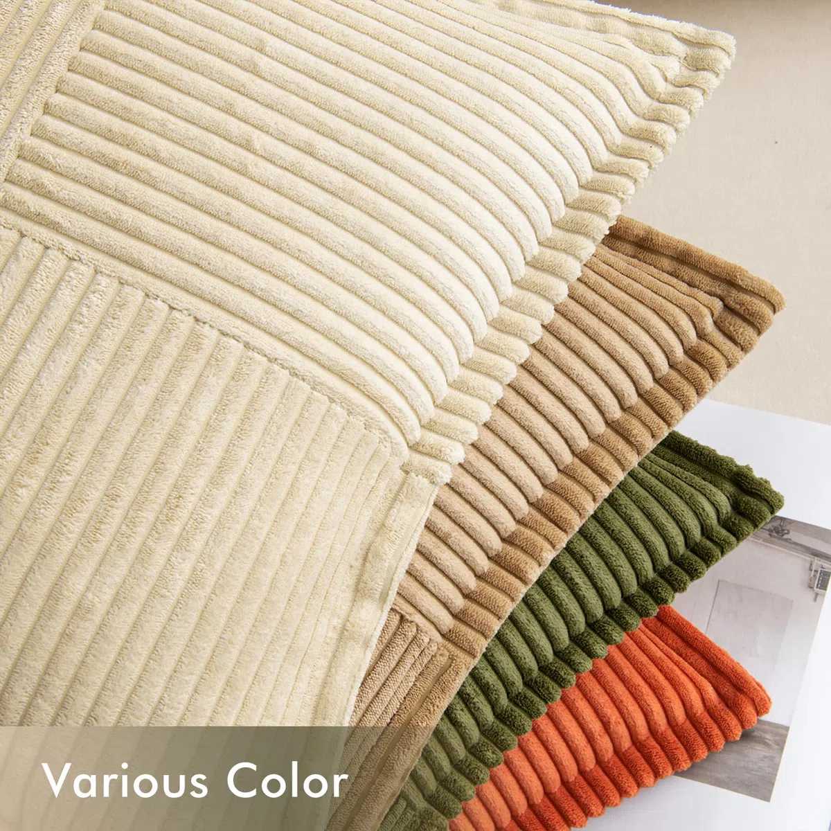 EMEMA Set di 4 federe decorative in velluto a coste, per soggiorno, camera da letto, serie marrone-verde, 45 x 45 cm