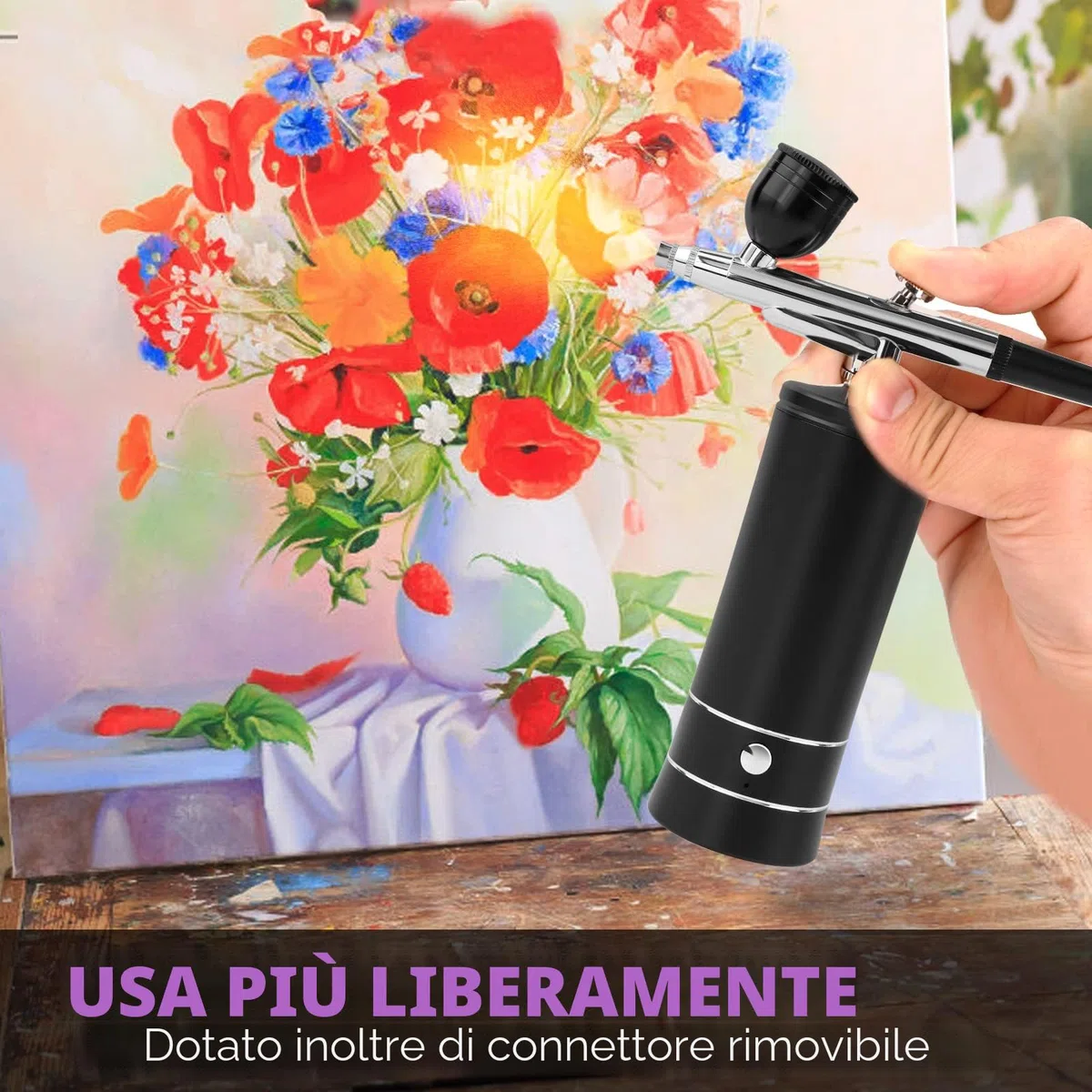 Kit Aerografo con Compressore – 23-27PSI, Senza Fili e Ricaricabile, Ugello 0,3mm, Facile da Pulire e Anti-Intasamento – Per Nail Art, Trucco, Pittura e Modellismo