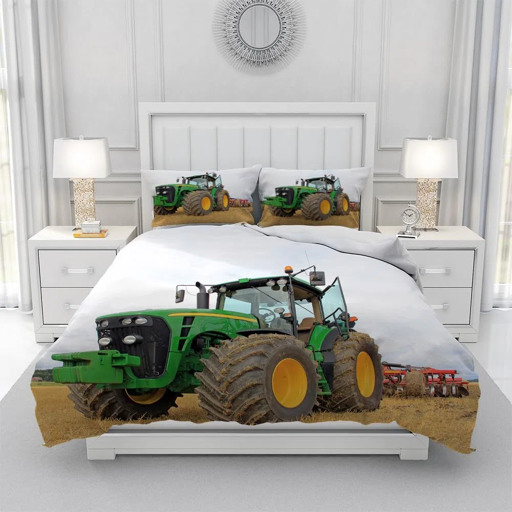 Copripiumino da Trattore 135 x 200 cm per Bambini,Microfibra,Motivo Trattore 3D,1 Copripiumino + 2 Federe 50 x 75 cm(Tractor 1)