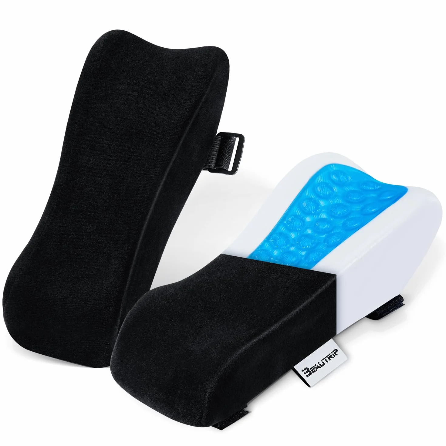 BEAUTRIP, Cuscinetti ergonomici per braccioli, per sedia da ufficio, cuscino di supporto per gomito, per computer, gaming e sedie da scrivania (set di 2) (nero con gel_velluto)
